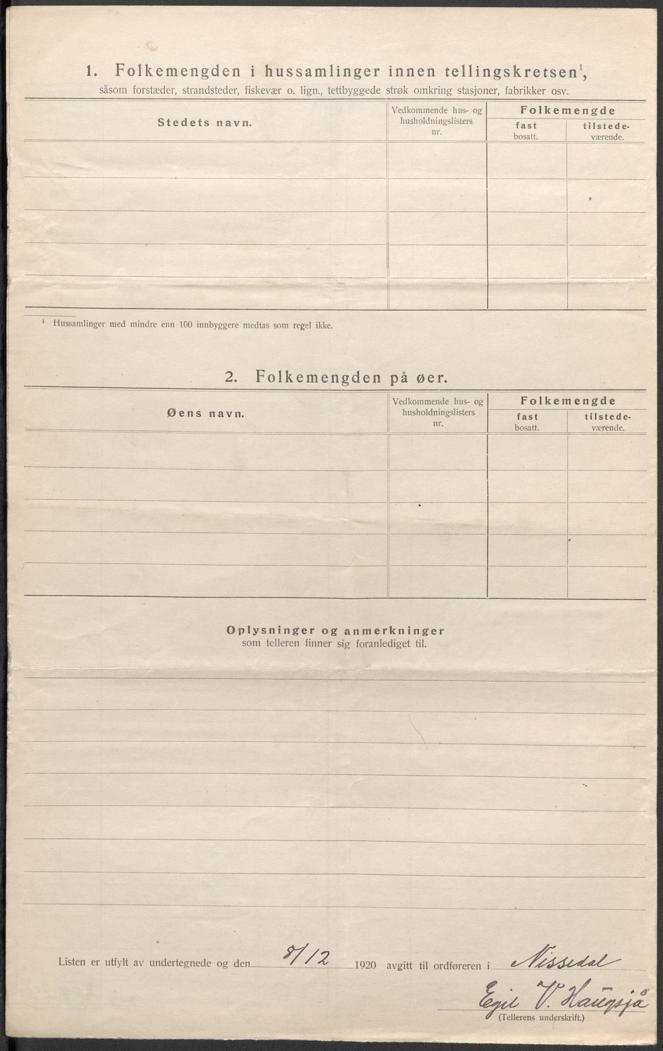 SAKO, 1920 census for Nissedal, 1920, p. 34