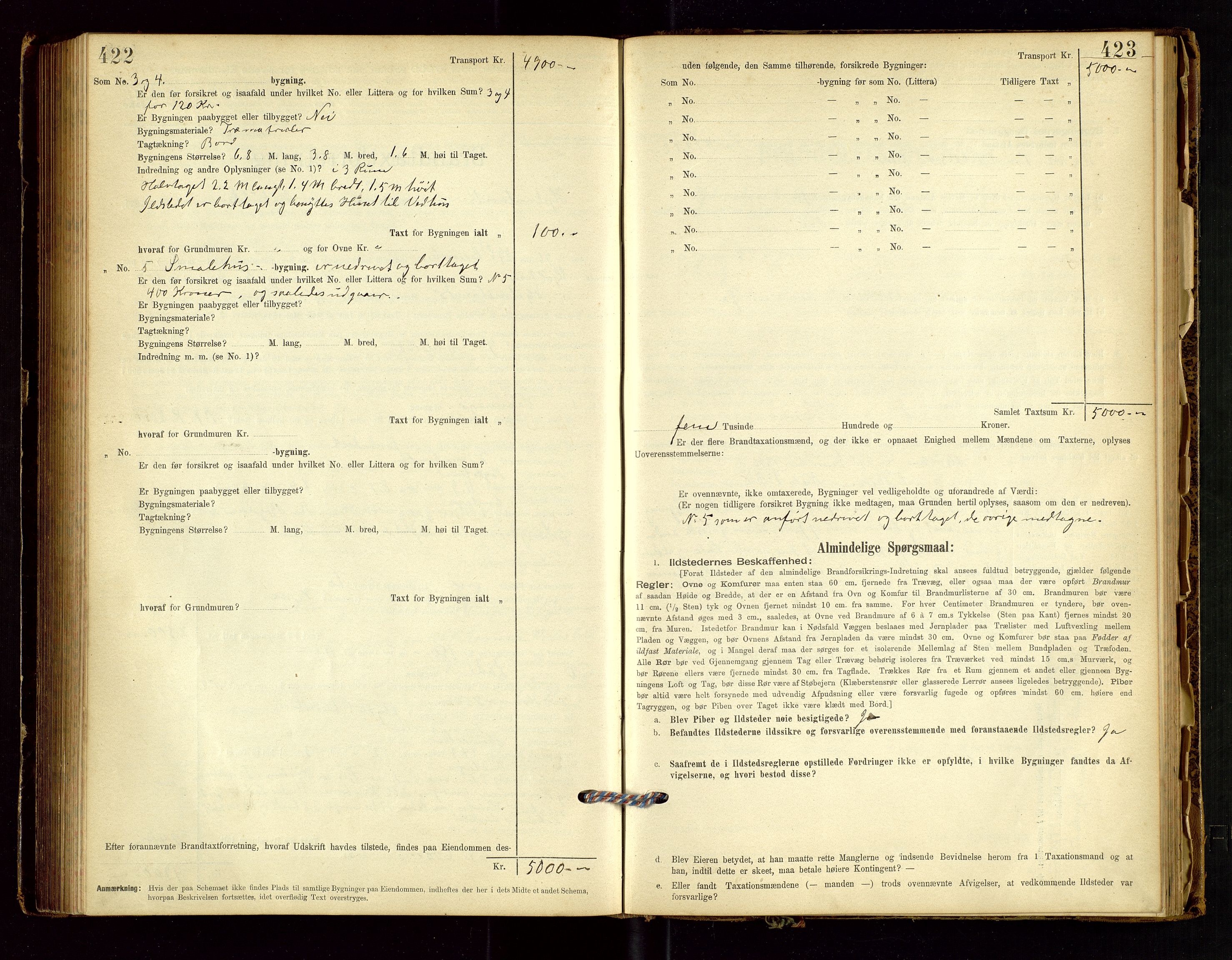 Hjelmeland lensmannskontor, AV/SAST-A-100439/Gob/L0001: "Brandtaxationsprotokol", 1895-1932, p. 422-423