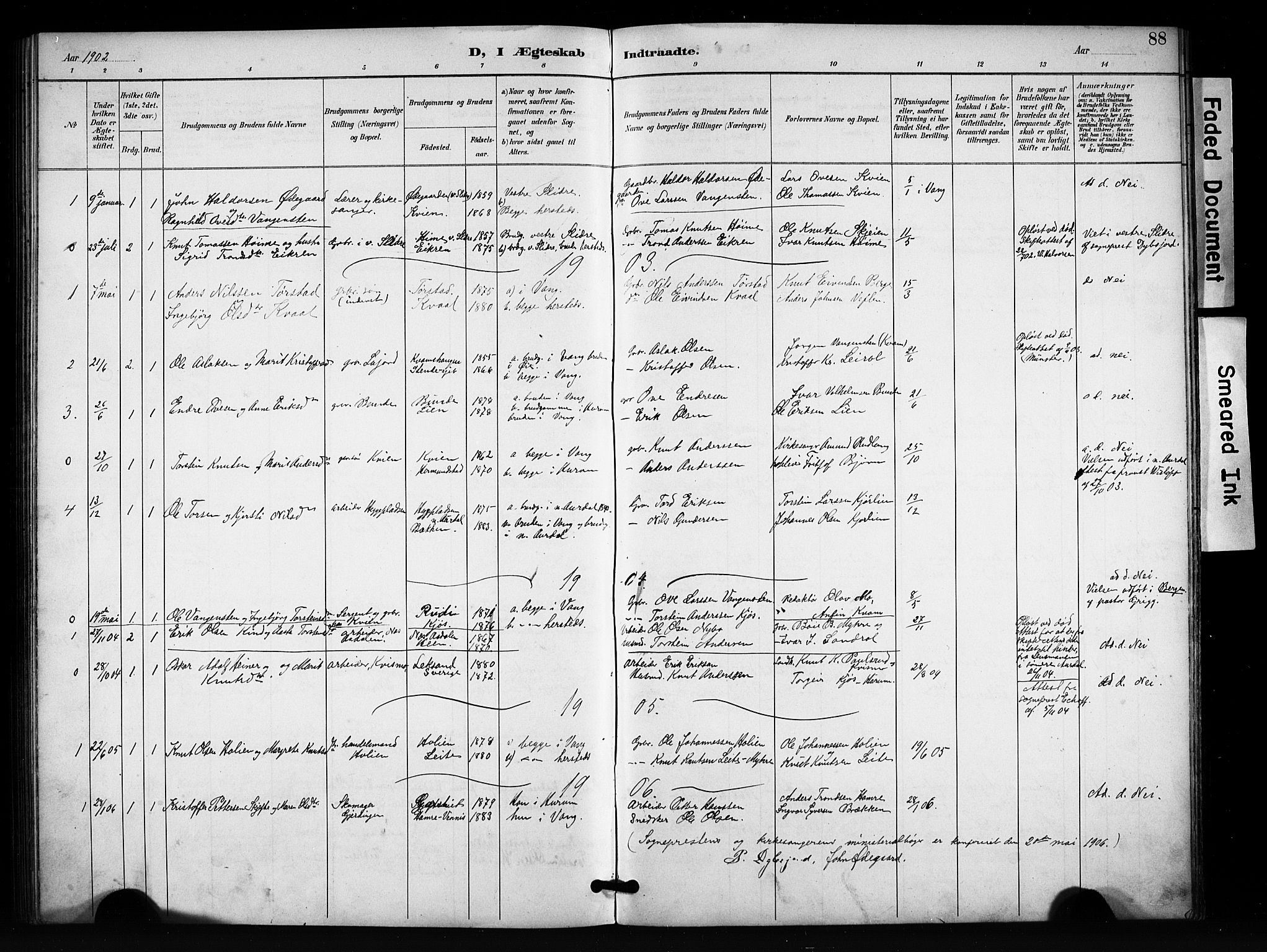 Vang prestekontor, Valdres, SAH/PREST-140/H/Hb/L0007: Parish register (copy) no. 7, 1893-1924, p. 88