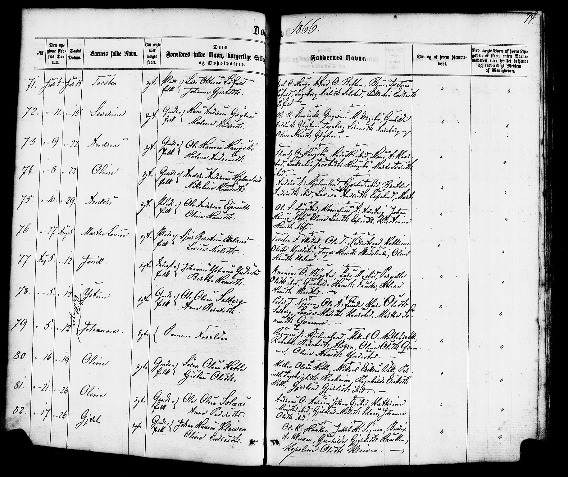 Gaular sokneprestembete, SAB/A-80001/H/Haa: Parish register (official) no. A 5, 1860-1881, p. 74