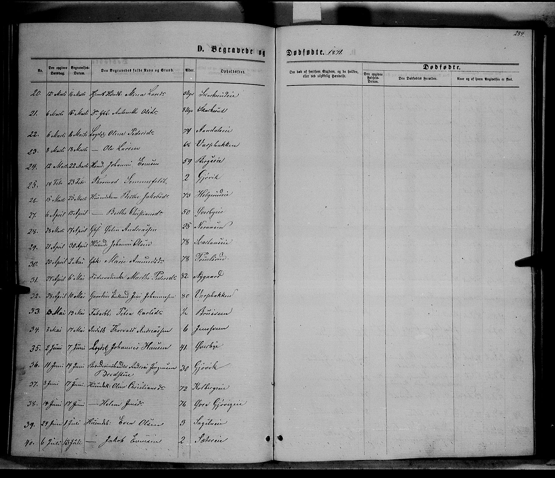Vardal prestekontor, SAH/PREST-100/H/Ha/Hab/L0006: Parish register (copy) no. 6, 1869-1881, p. 284