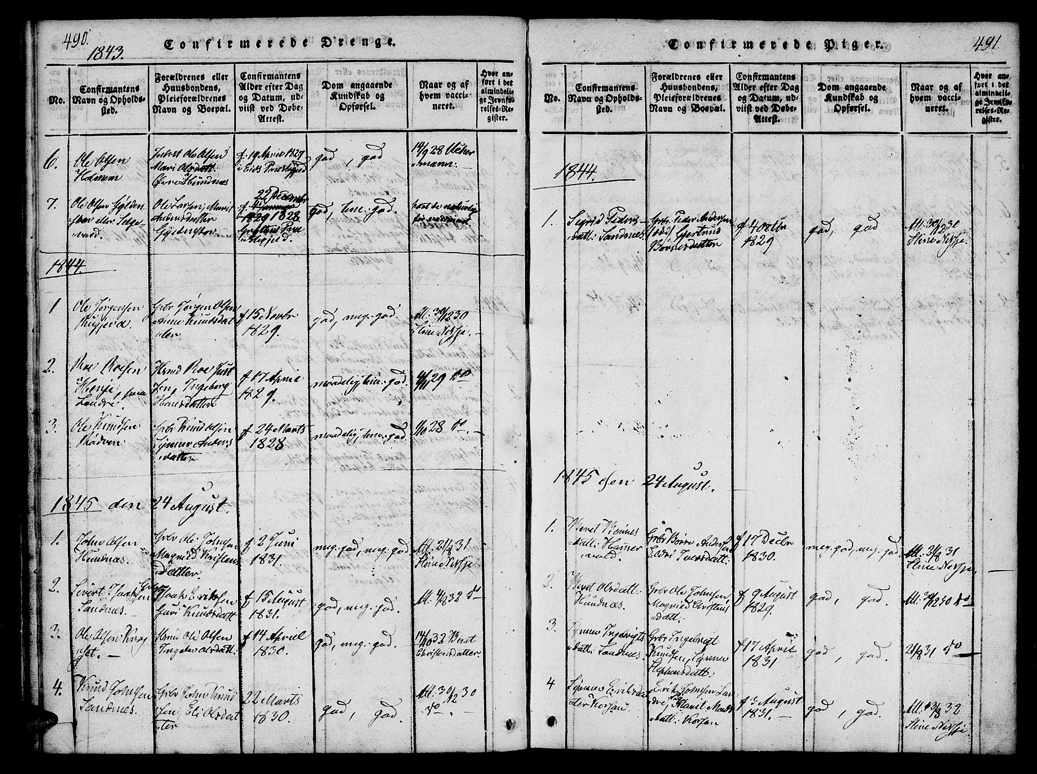 Ministerialprotokoller, klokkerbøker og fødselsregistre - Møre og Romsdal, AV/SAT-A-1454/548/L0612: Parish register (official) no. 548A01, 1818-1846, p. 490-491