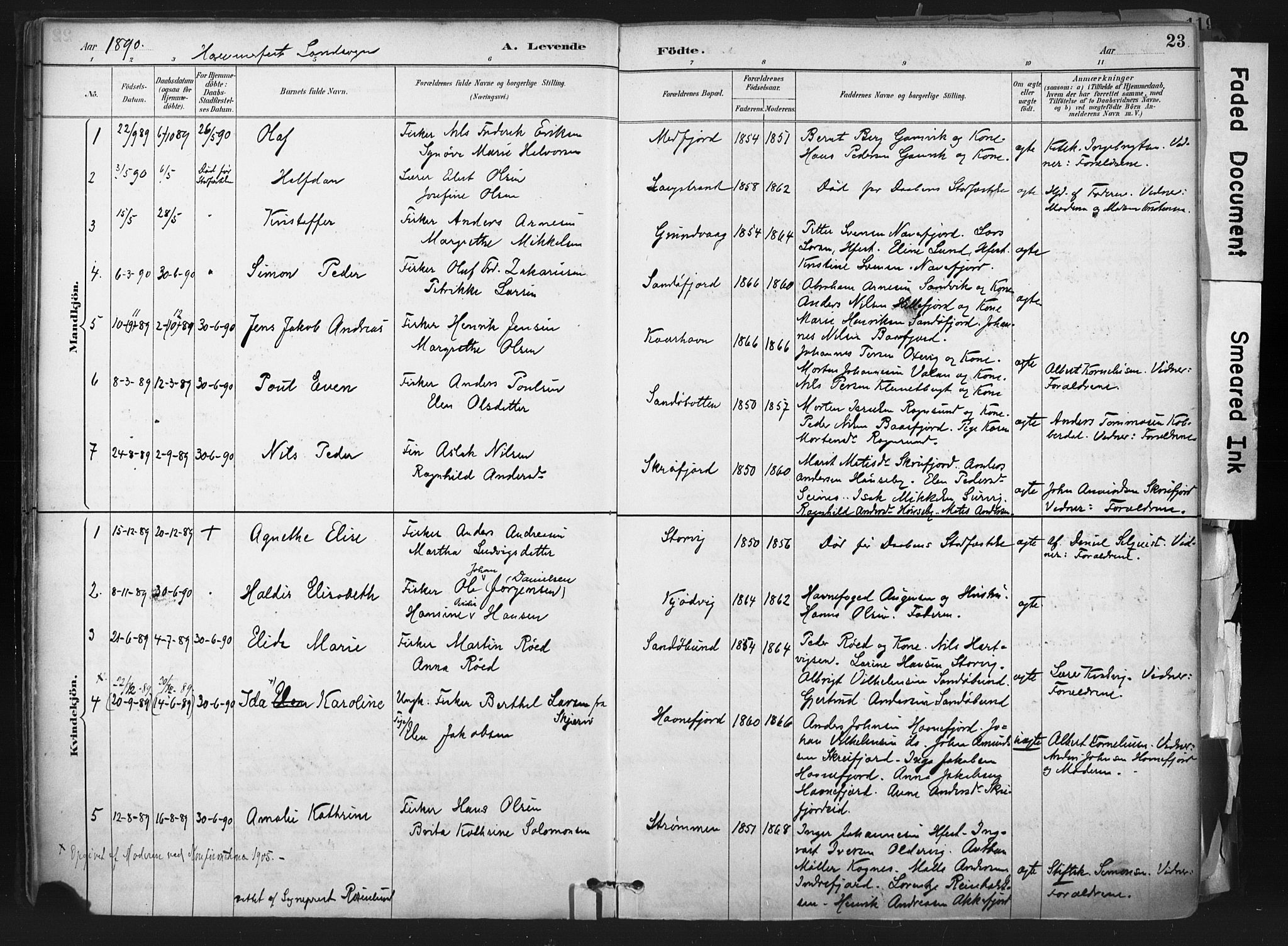 Hammerfest sokneprestkontor, SATØ/S-1347: Parish register (official) no. 11 /1, 1885-1897, p. 23