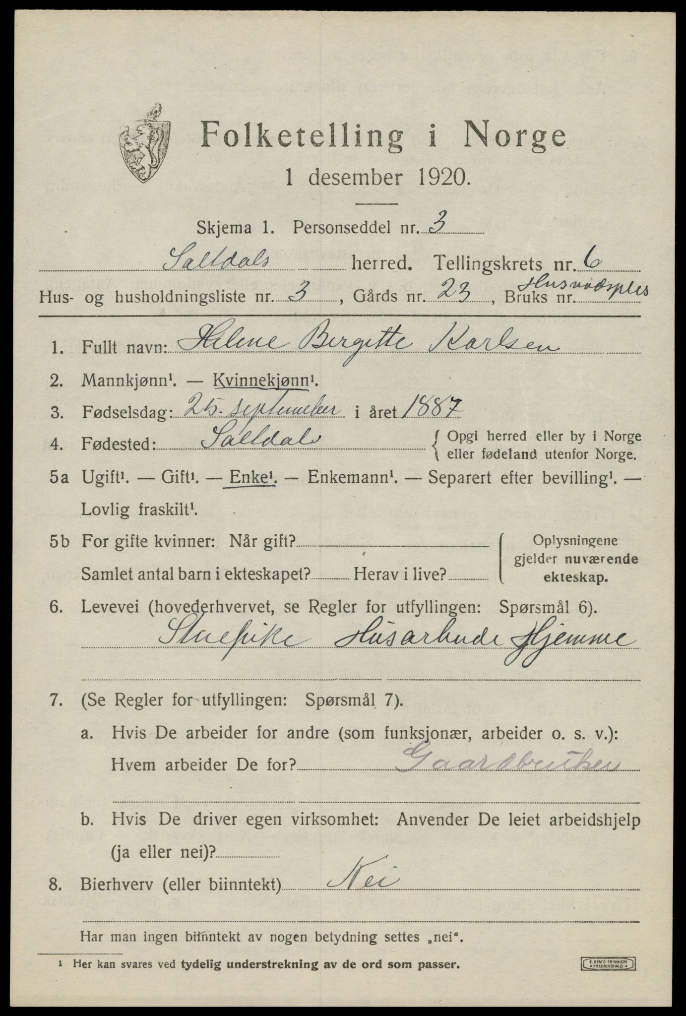 SAT, 1920 census for Saltdal, 1920, p. 7363