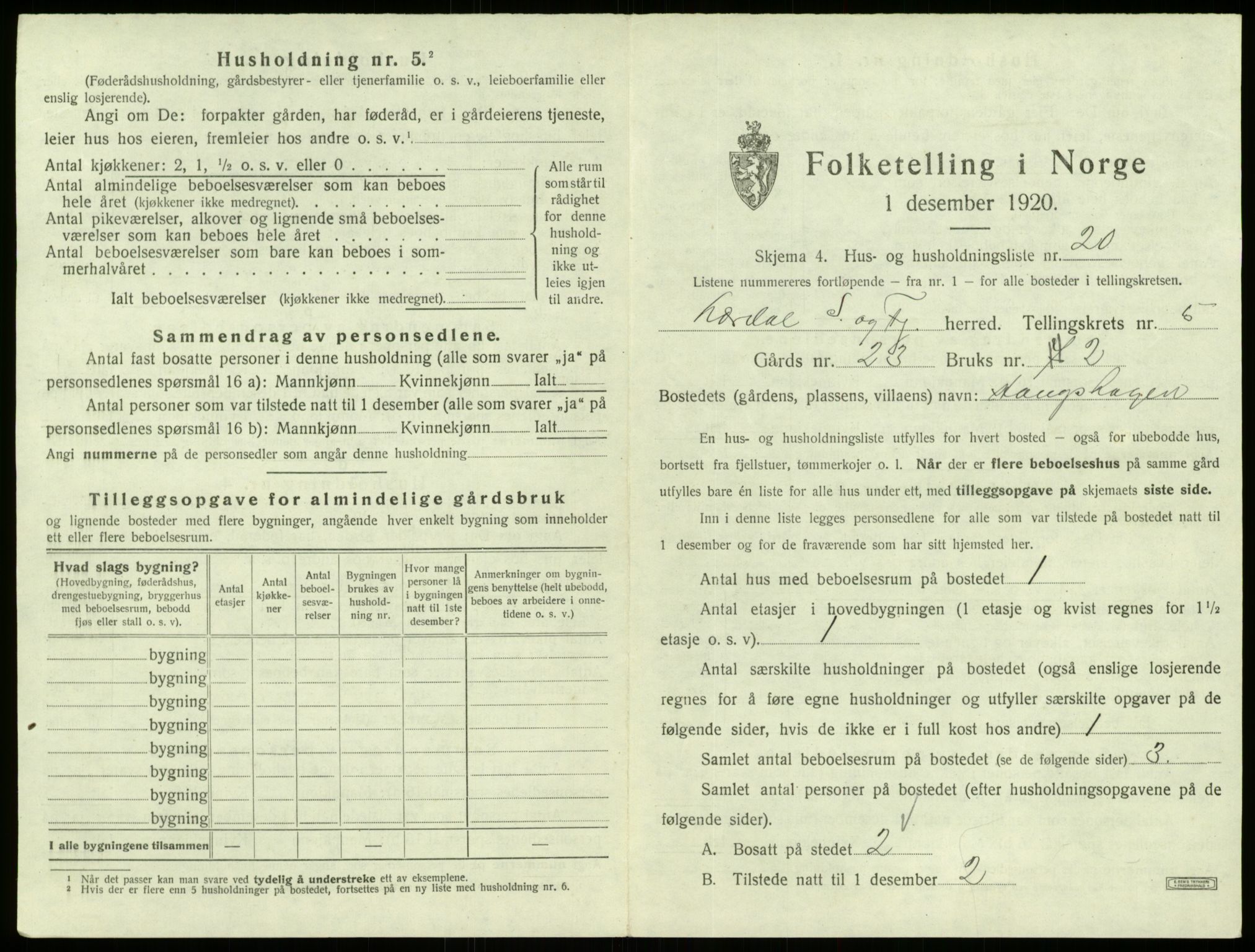 SAB, 1920 census for Lærdal, 1920, p. 417