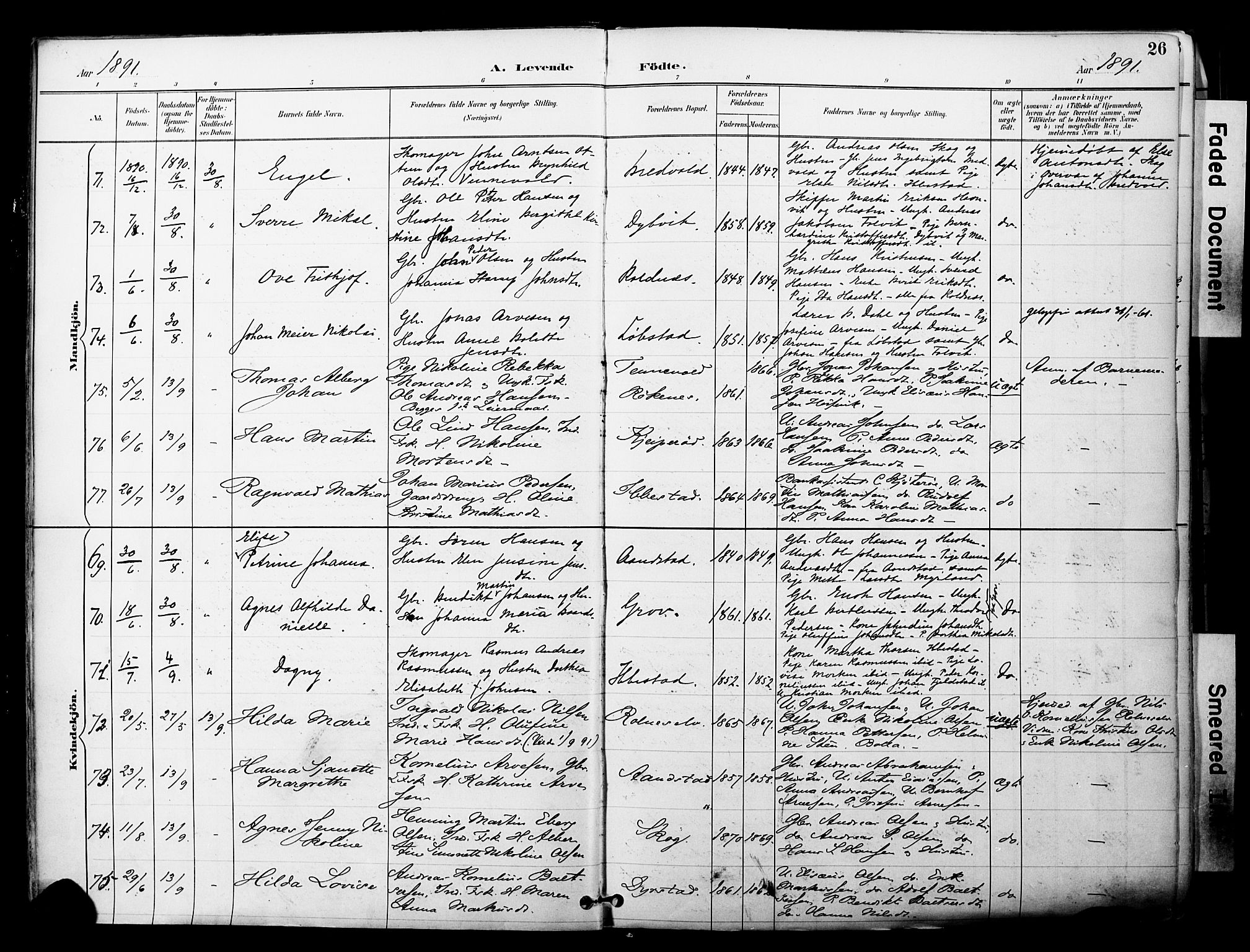 Ibestad sokneprestembete, SATØ/S-0077/H/Ha/Haa/L0012kirke: Parish register (official) no. 12, 1890-1900, p. 26