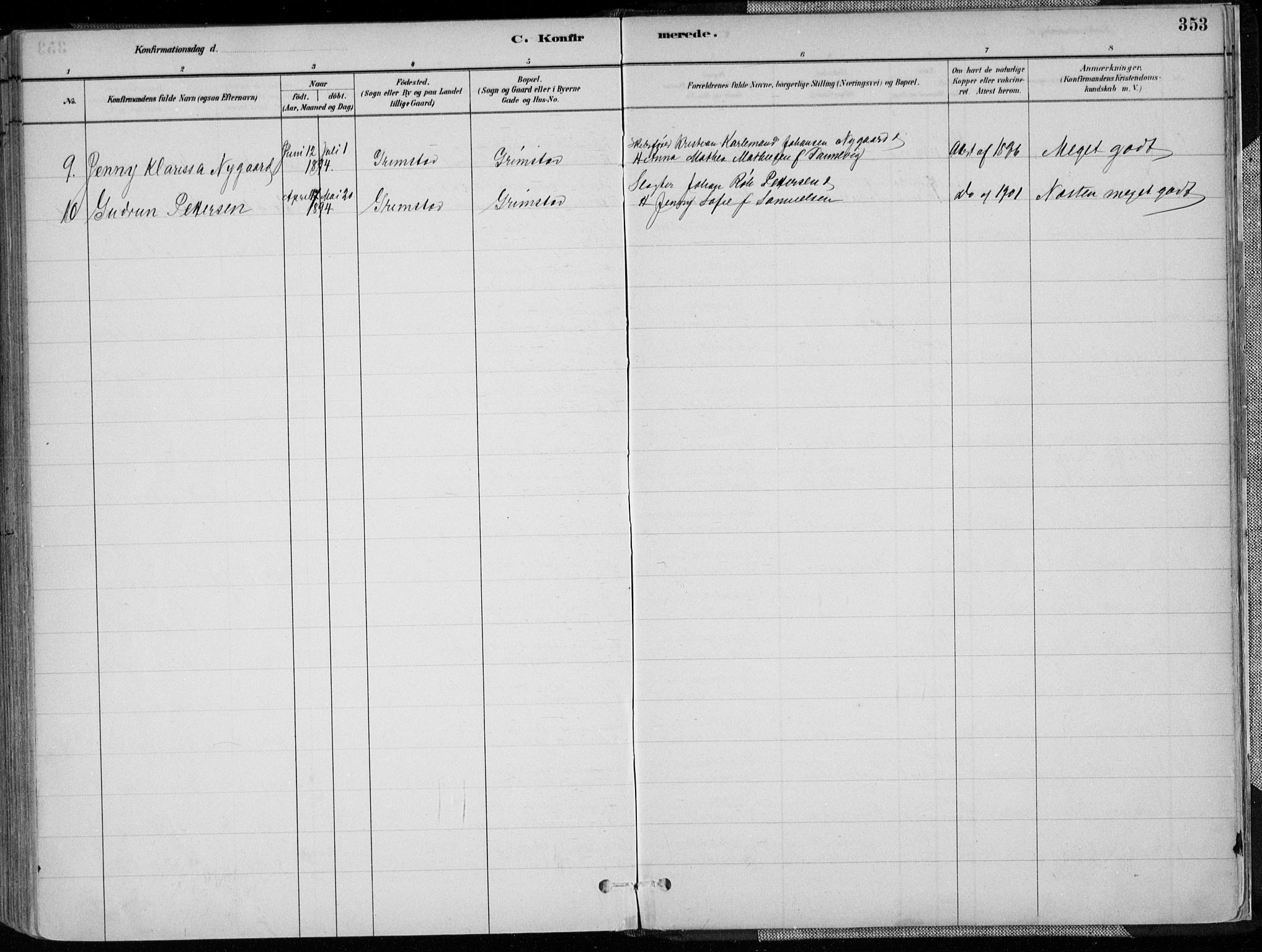 Grimstad sokneprestkontor, SAK/1111-0017/F/Fa/L0003: Parish register (official) no. A 2, 1882-1912, p. 353