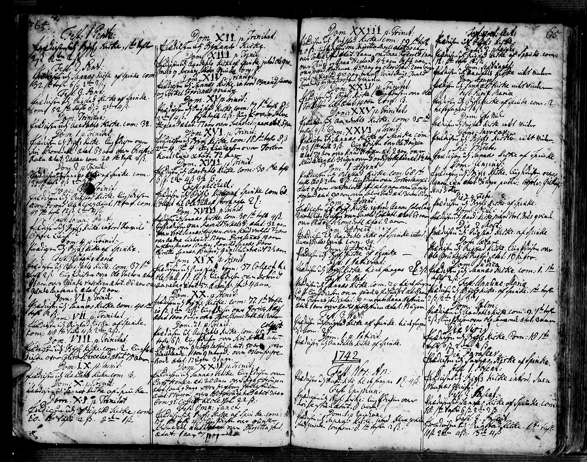 Bygland sokneprestkontor, SAK/1111-0006/F/Fa/Fab/L0001: Parish register (official) no. A 1, 1725-1766, p. 64-65