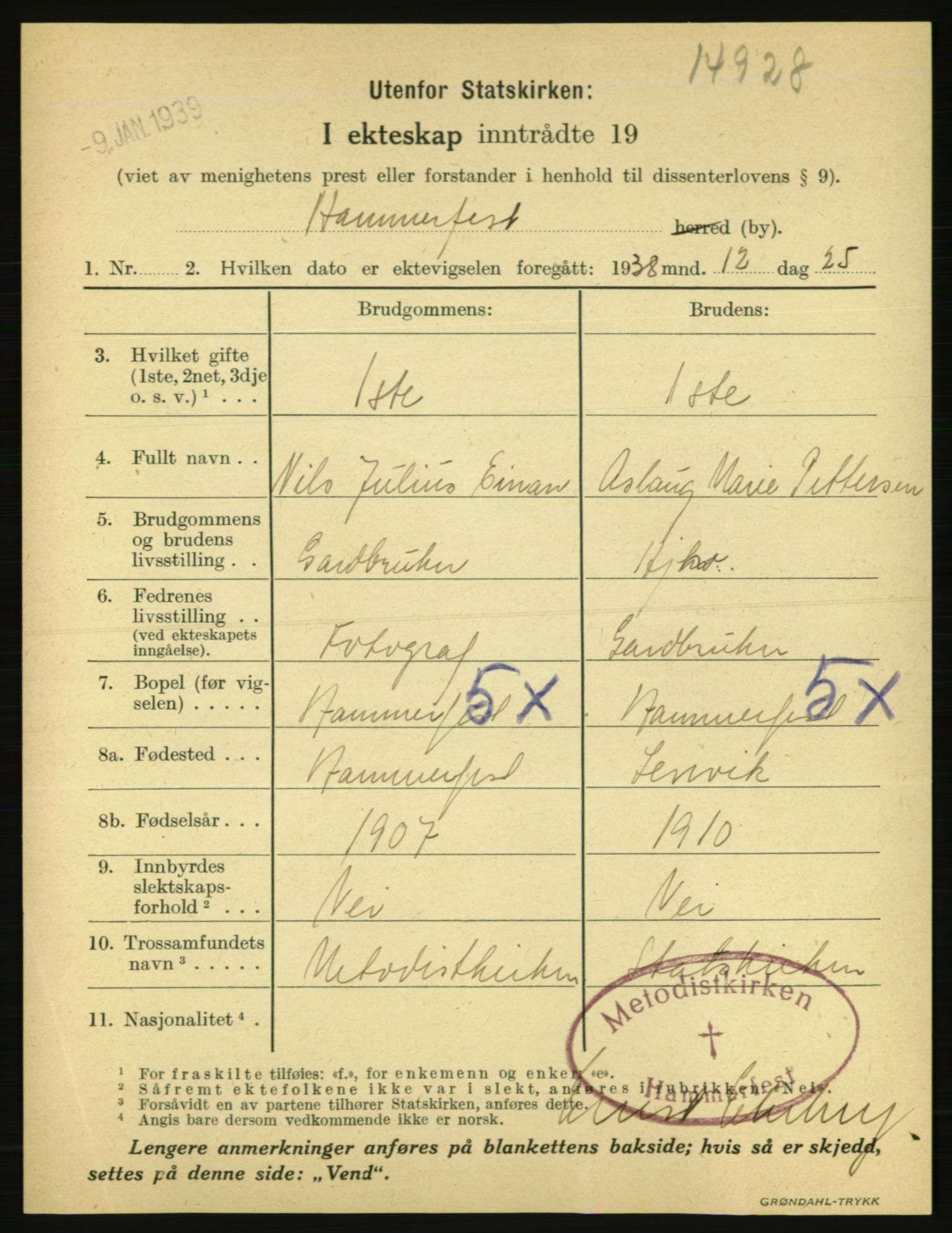 Statistisk sentralbyrå, Sosiodemografiske emner, Befolkning, AV/RA-S-2228/E/L0036: Fødte, gifte, døde dissentere., 1938, p. 2321