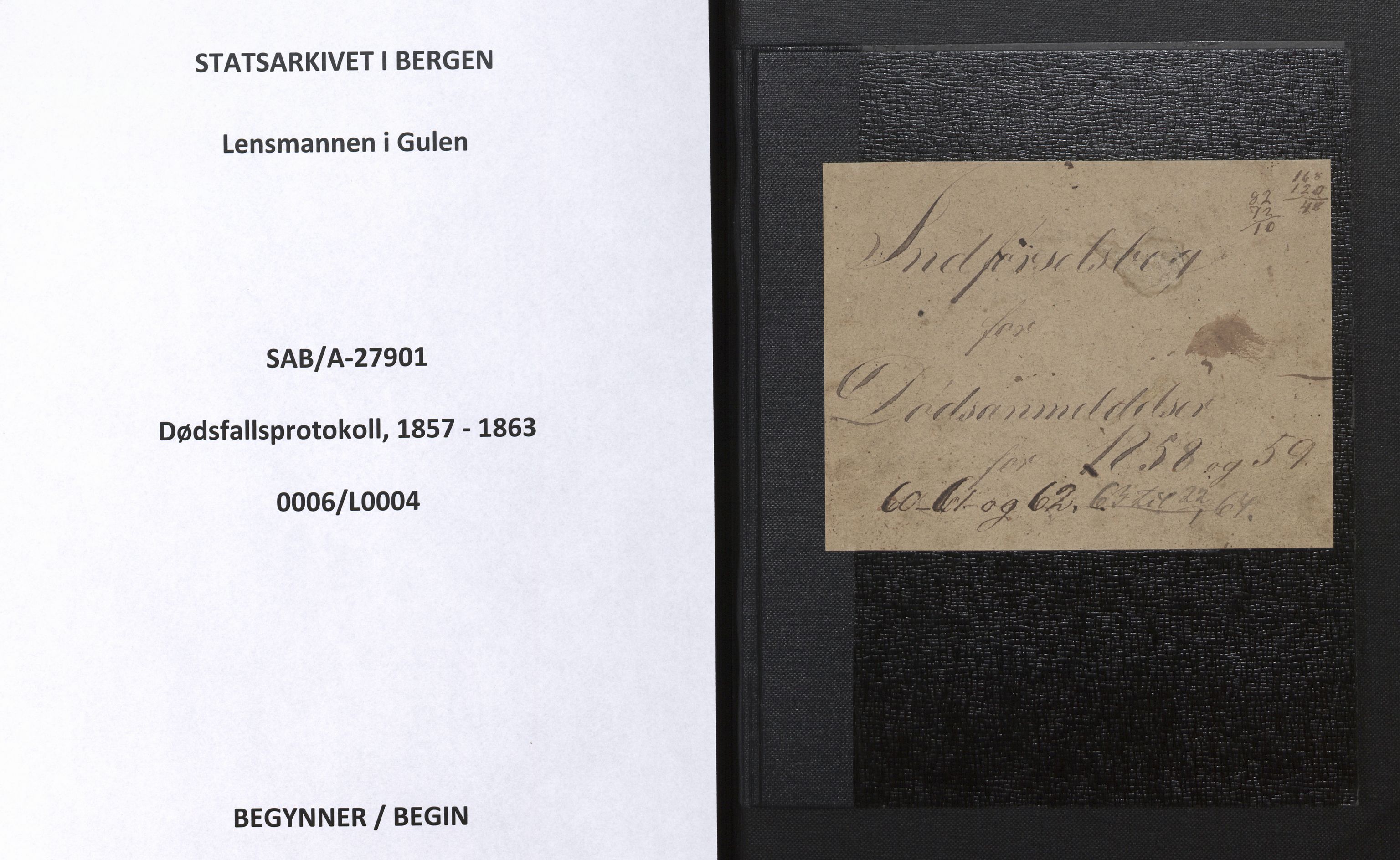 Lensmannen i Gulen, AV/SAB-A-27901/0006/L0004: Dødsfallprotokoll, 1857-1863