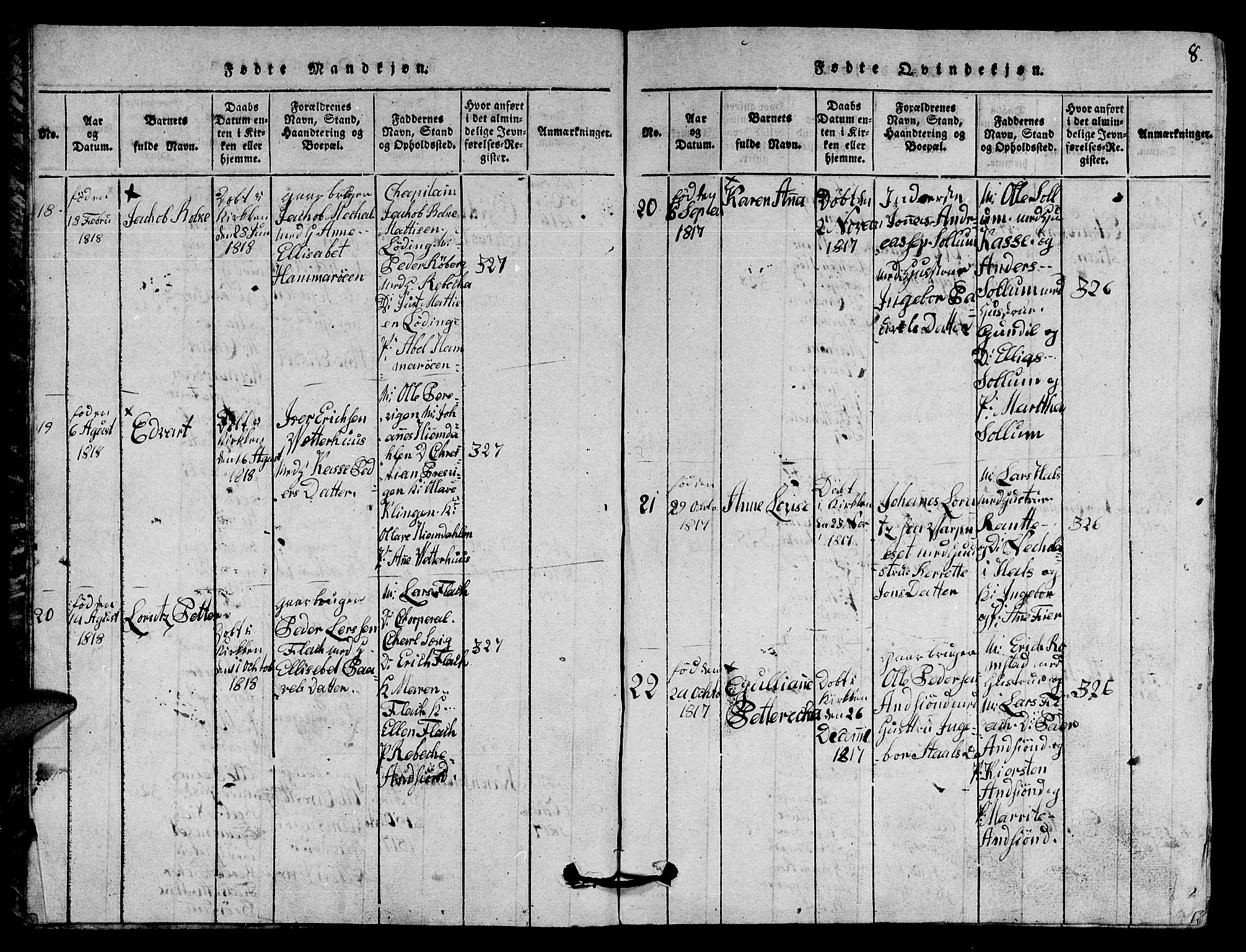 Ministerialprotokoller, klokkerbøker og fødselsregistre - Nord-Trøndelag, SAT/A-1458/770/L0590: Parish register (copy) no. 770C01, 1815-1824, p. 8