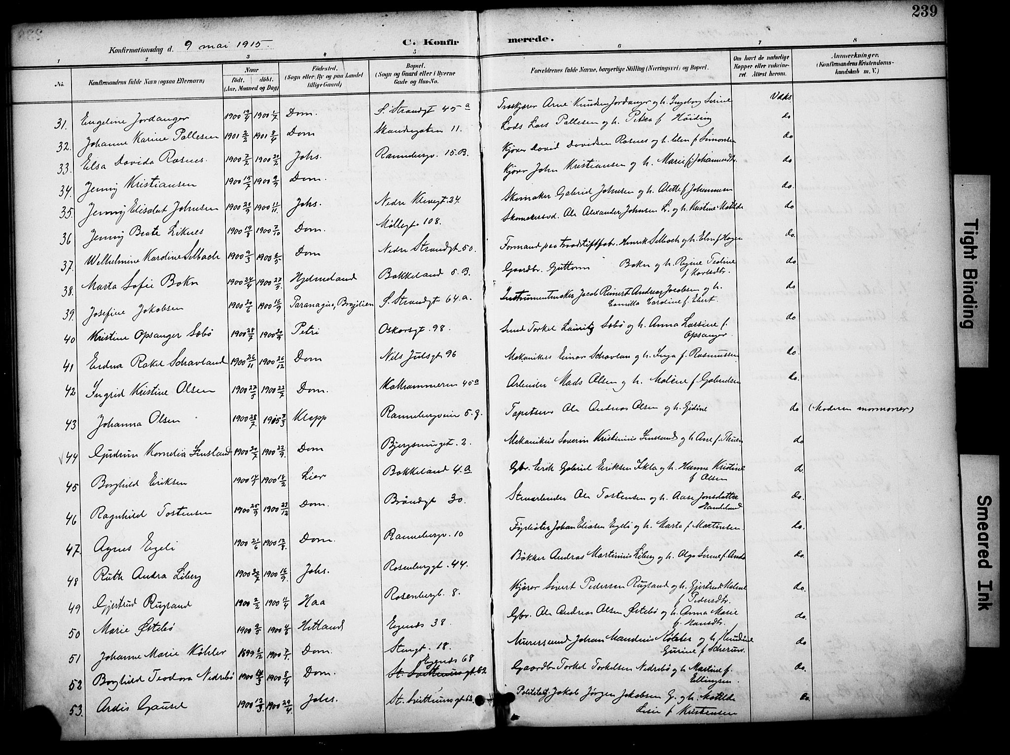 Domkirken sokneprestkontor, SAST/A-101812/001/30/30BA/L0031: Parish register (official) no. A 30, 1896-1916, p. 239