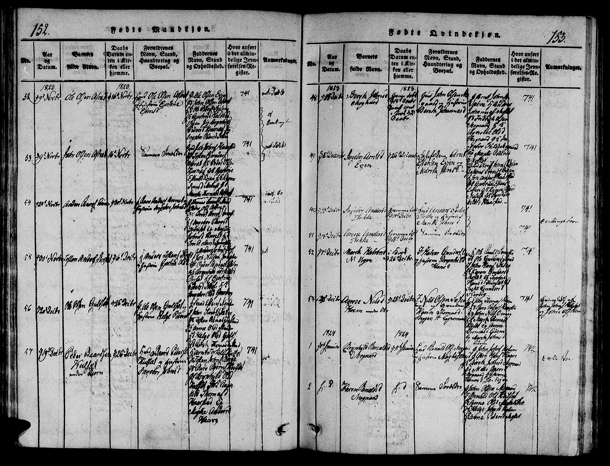 Ministerialprotokoller, klokkerbøker og fødselsregistre - Sør-Trøndelag, AV/SAT-A-1456/695/L1141: Parish register (official) no. 695A04 /1, 1816-1824, p. 152-153