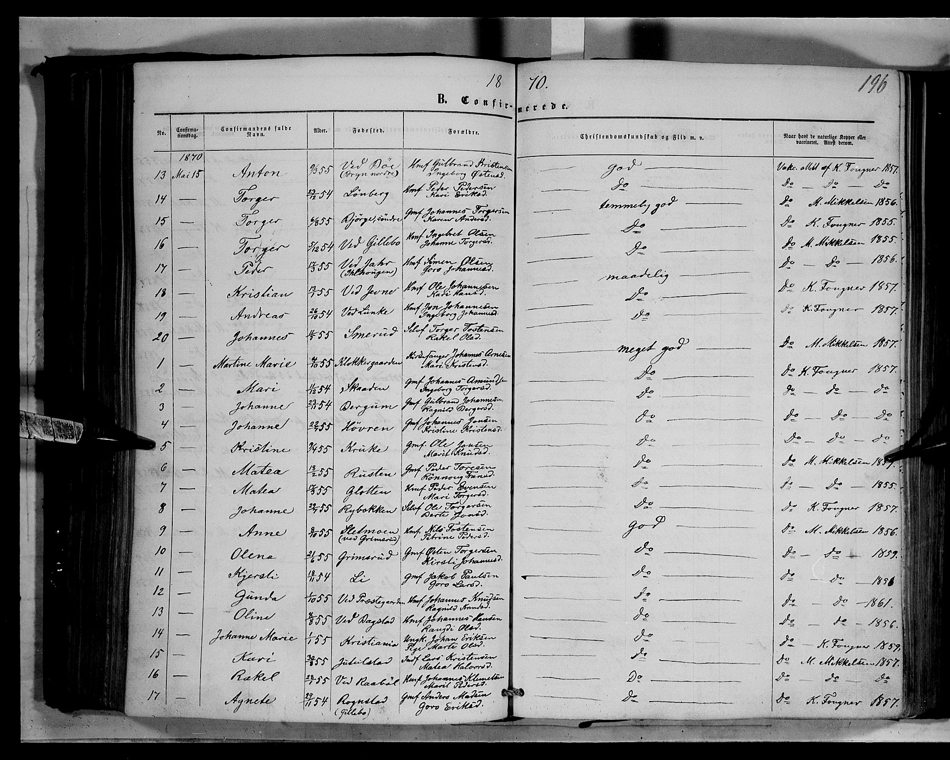 Øyer prestekontor, AV/SAH-PREST-084/H/Ha/Haa/L0006: Parish register (official) no. 6, 1858-1874, p. 196