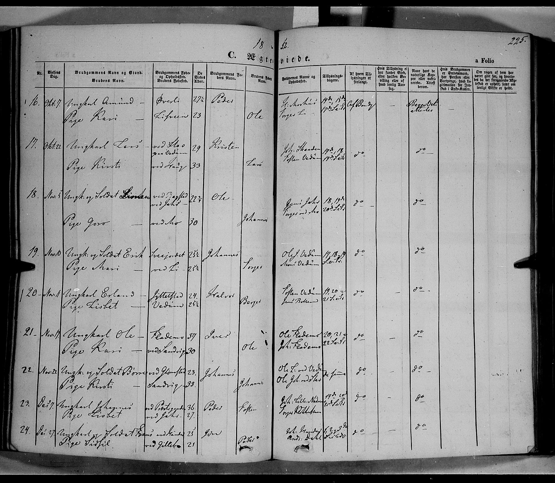 Øyer prestekontor, SAH/PREST-084/H/Ha/Haa/L0005: Parish register (official) no. 5, 1842-1857, p. 225