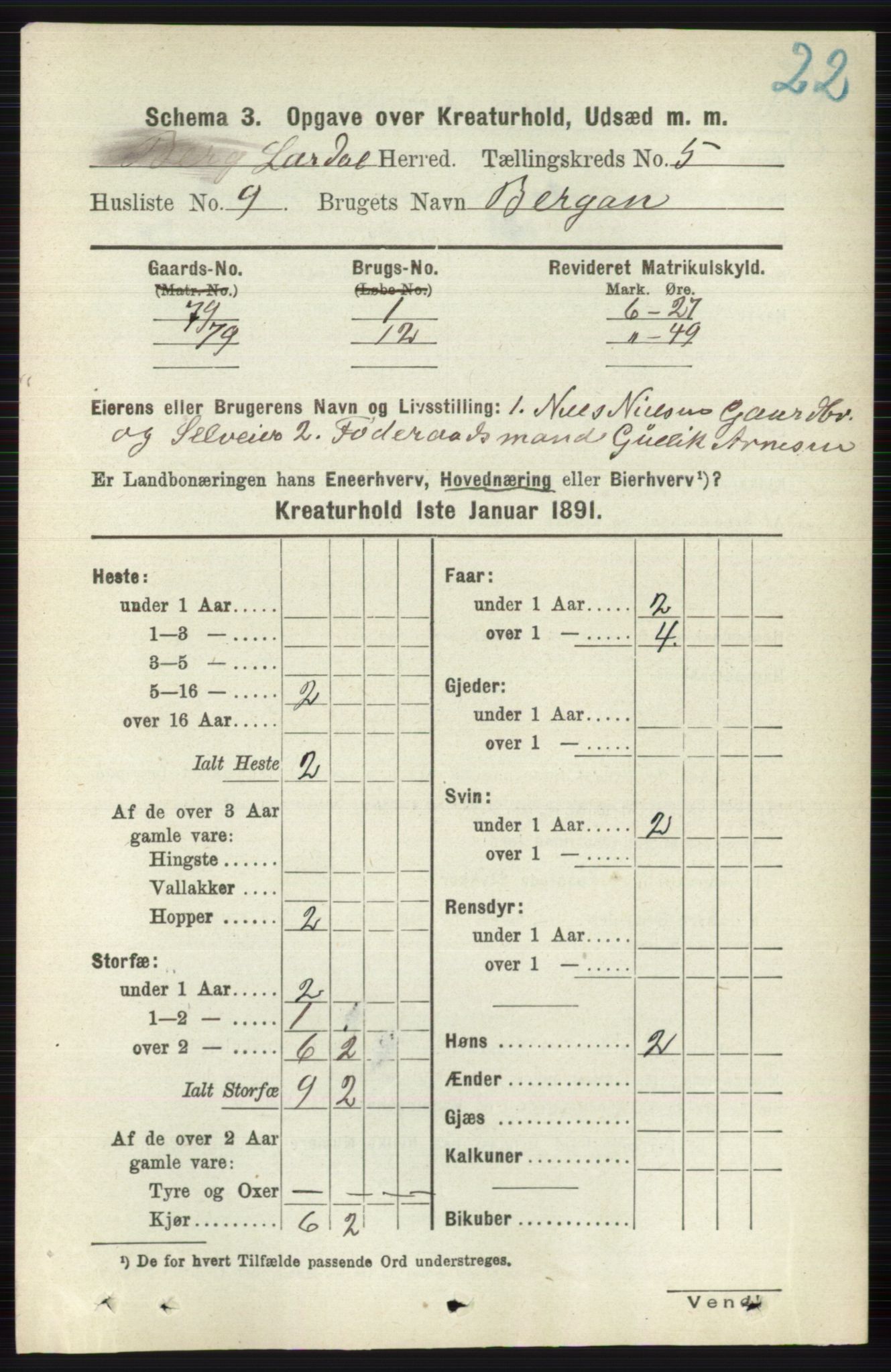 RA, 1891 census for 0728 Lardal, 1891, p. 4055