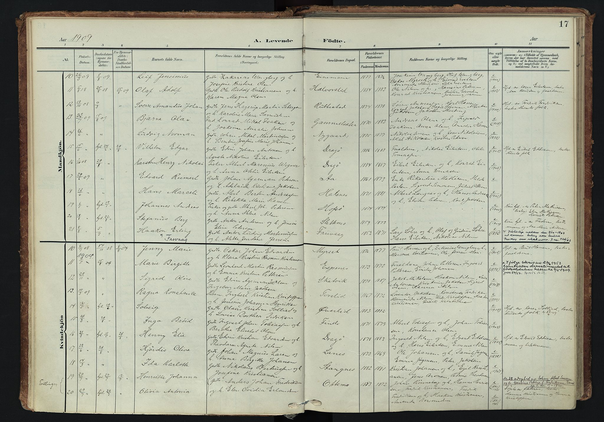 Tranøy sokneprestkontor, AV/SATØ-S-1313/I/Ia/Iaa/L0014kirke: Parish register (official) no. 14, 1905-1919, p. 17