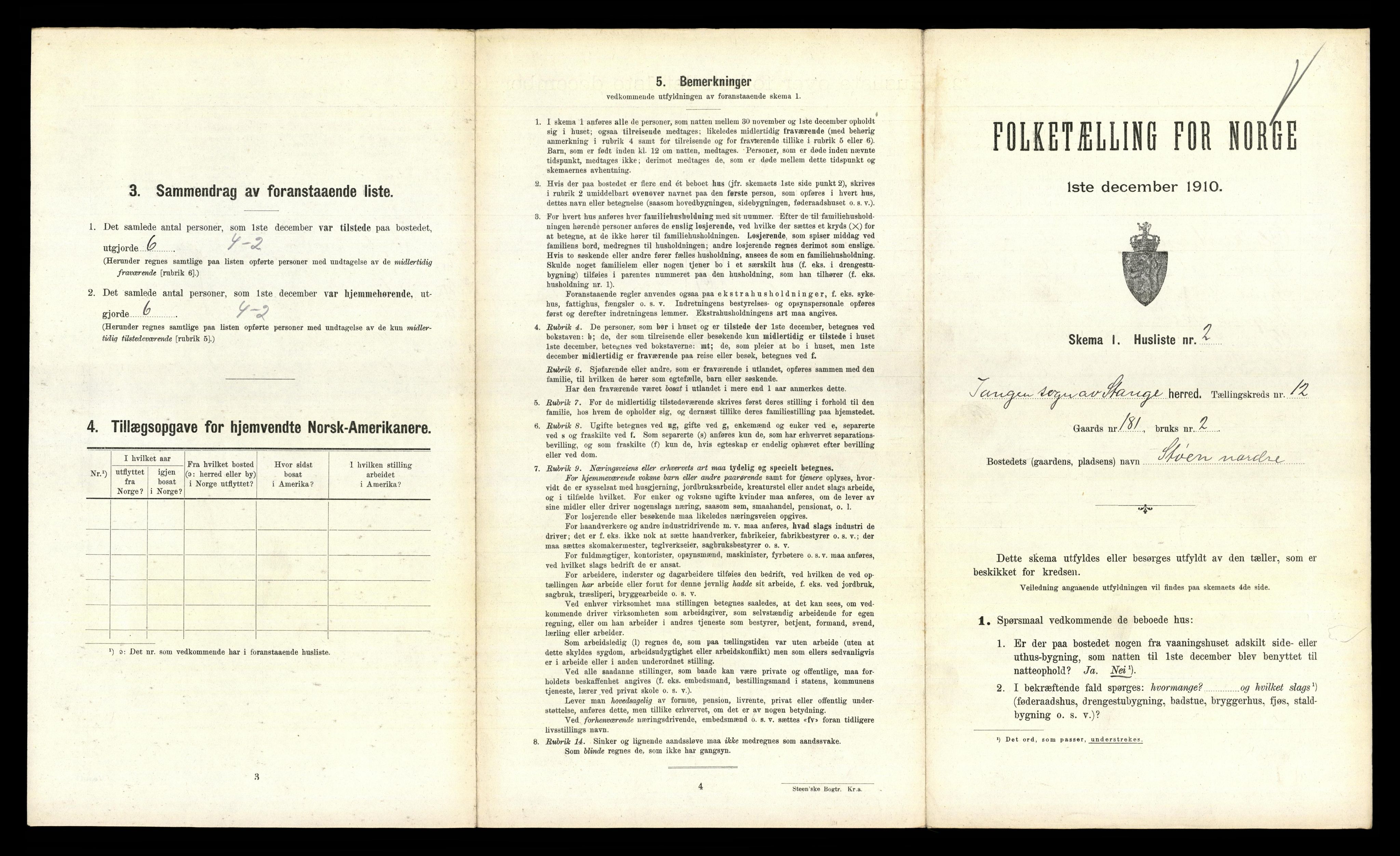 RA, 1910 census for Stange, 1910, p. 2308