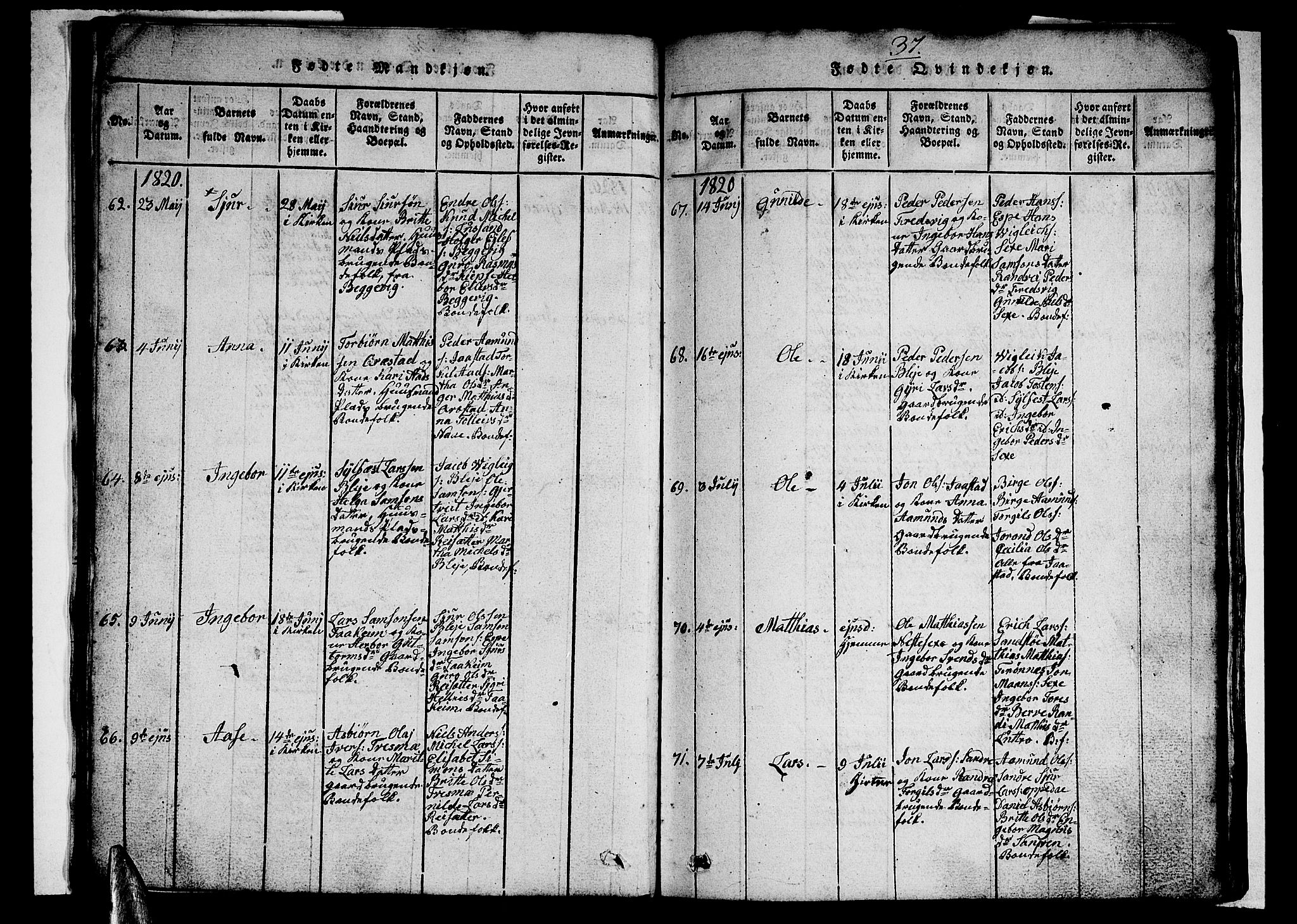 Ullensvang sokneprestembete, AV/SAB-A-78701/H/Hab: Parish register (copy) no. A 3, 1817-1825, p. 37