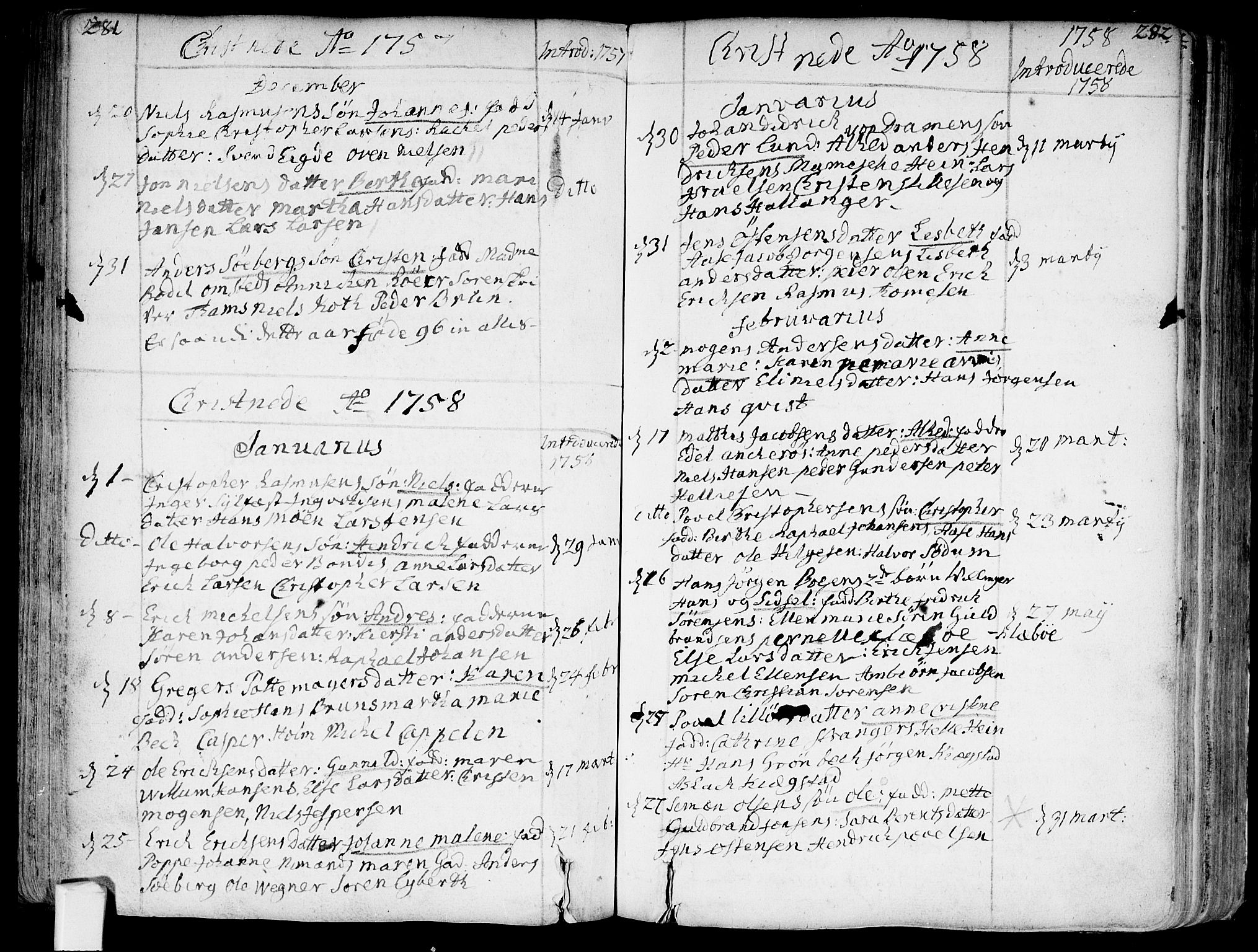 Bragernes kirkebøker, AV/SAKO-A-6/F/Fa/L0004: Parish register (official) no. I 4, 1734-1759, p. 281-282