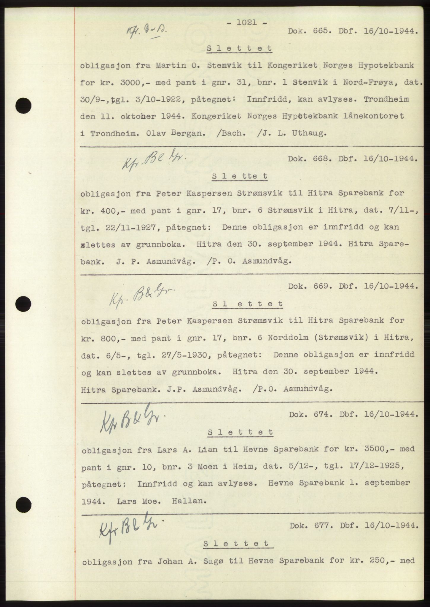 Hitra sorenskriveri, AV/SAT-A-0018/2/2C/2Ca: Mortgage book no. C1, 1936-1945, Diary no: : 665/1944