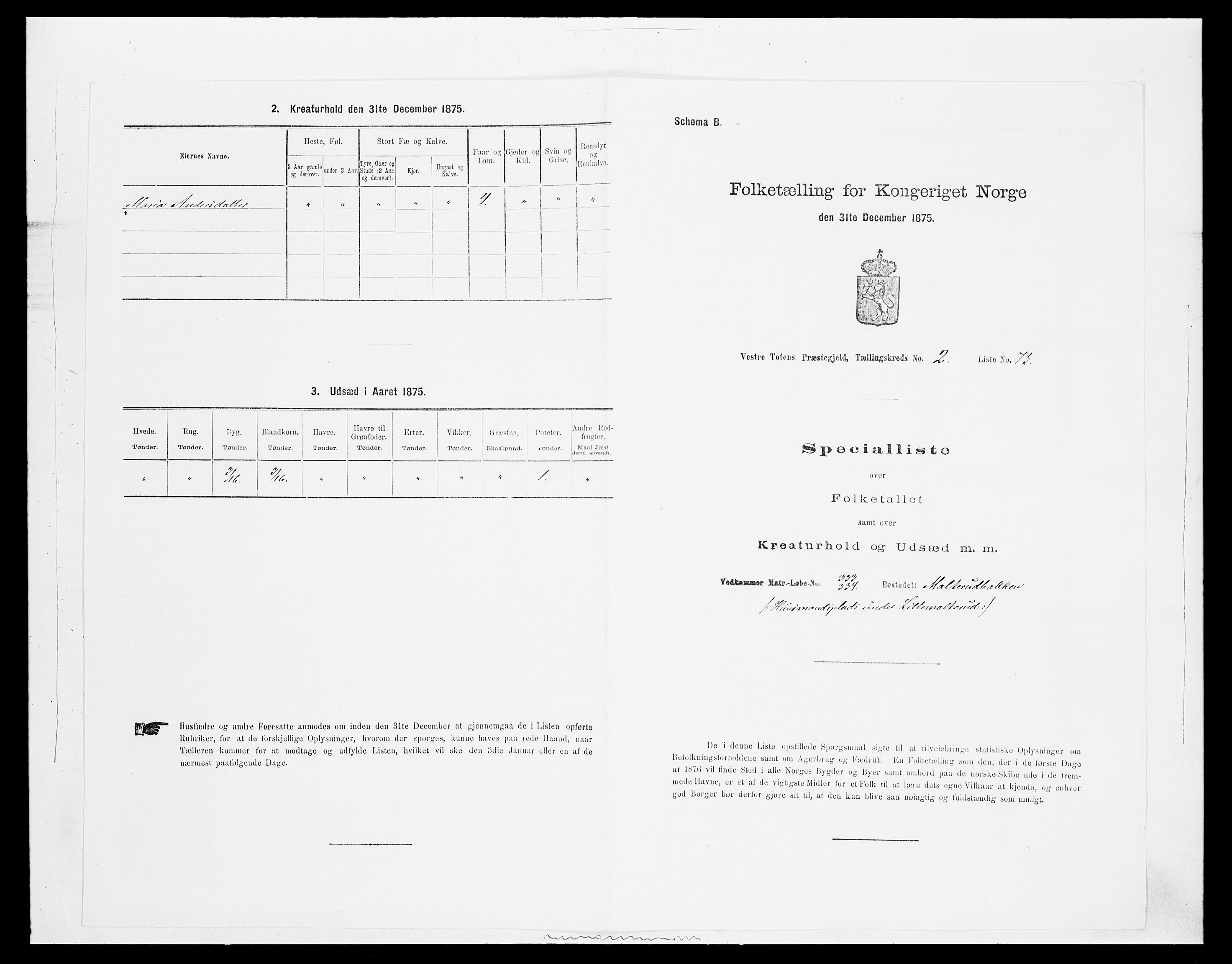 SAH, 1875 census for 0529P Vestre Toten, 1875, p. 574