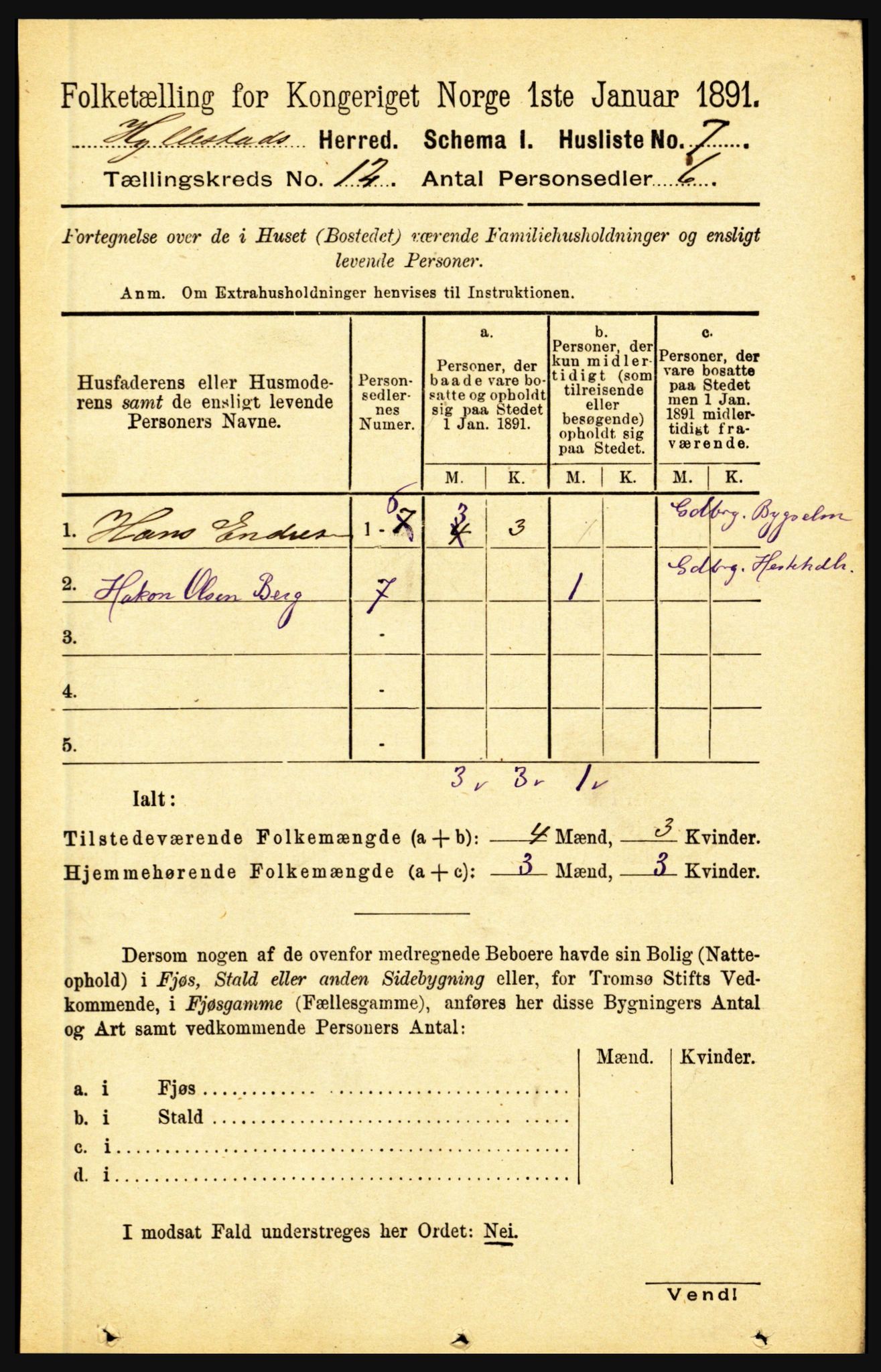 RA, 1891 census for 1413 Hyllestad, 1891, p. 2234