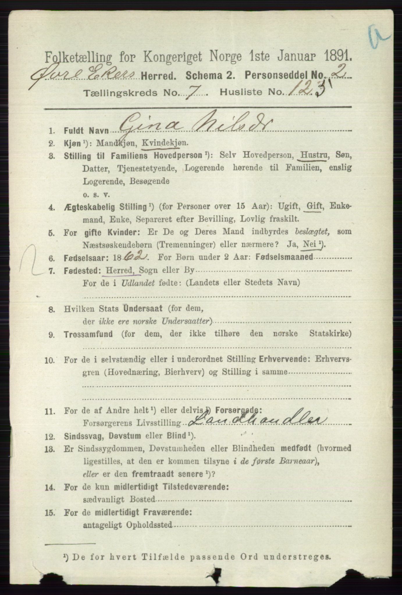 RA, 1891 census for 0624 Øvre Eiker, 1891, p. 3165