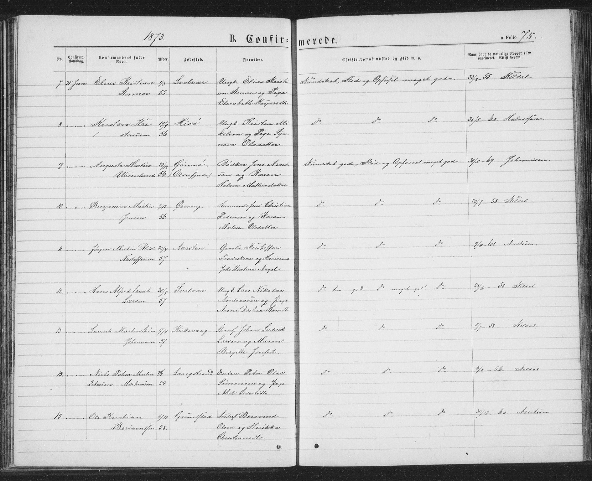 Ministerialprotokoller, klokkerbøker og fødselsregistre - Nordland, AV/SAT-A-1459/874/L1074: Parish register (copy) no. 874C03, 1870-1876, p. 75