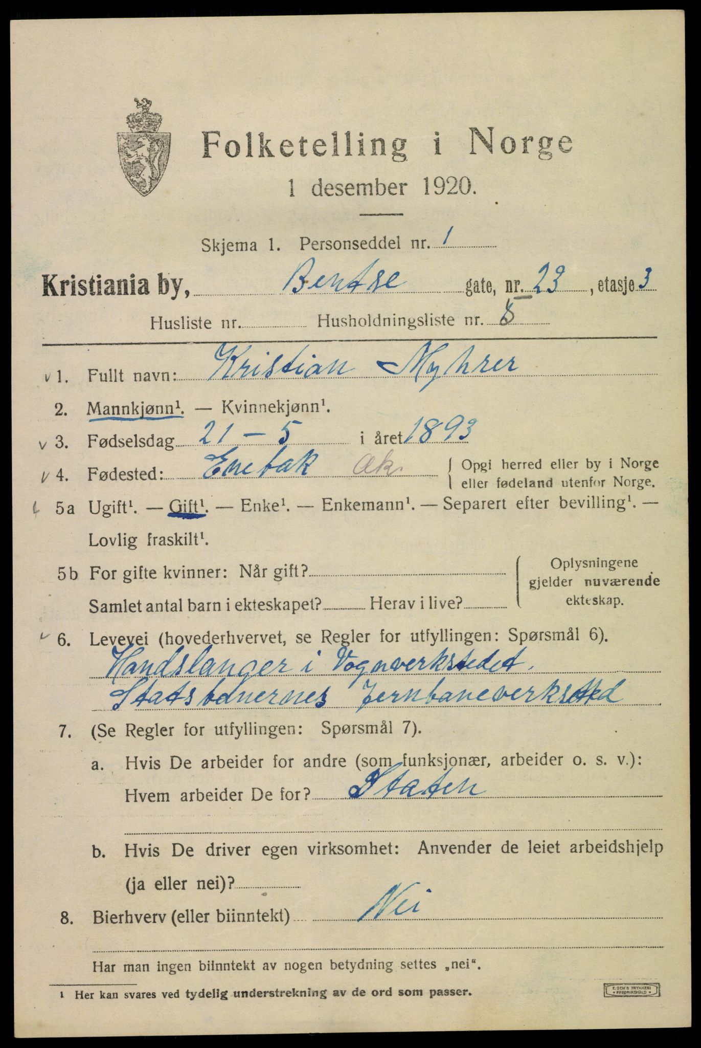 SAO, 1920 census for Kristiania, 1920, p. 152017