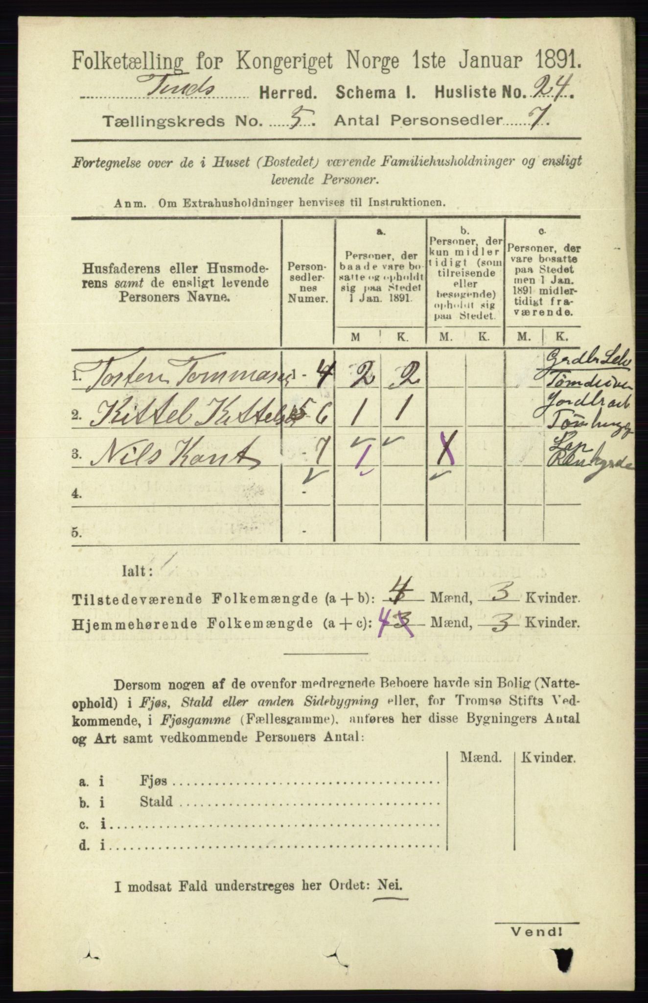 RA, 1891 census for 0826 Tinn, 1891, p. 998