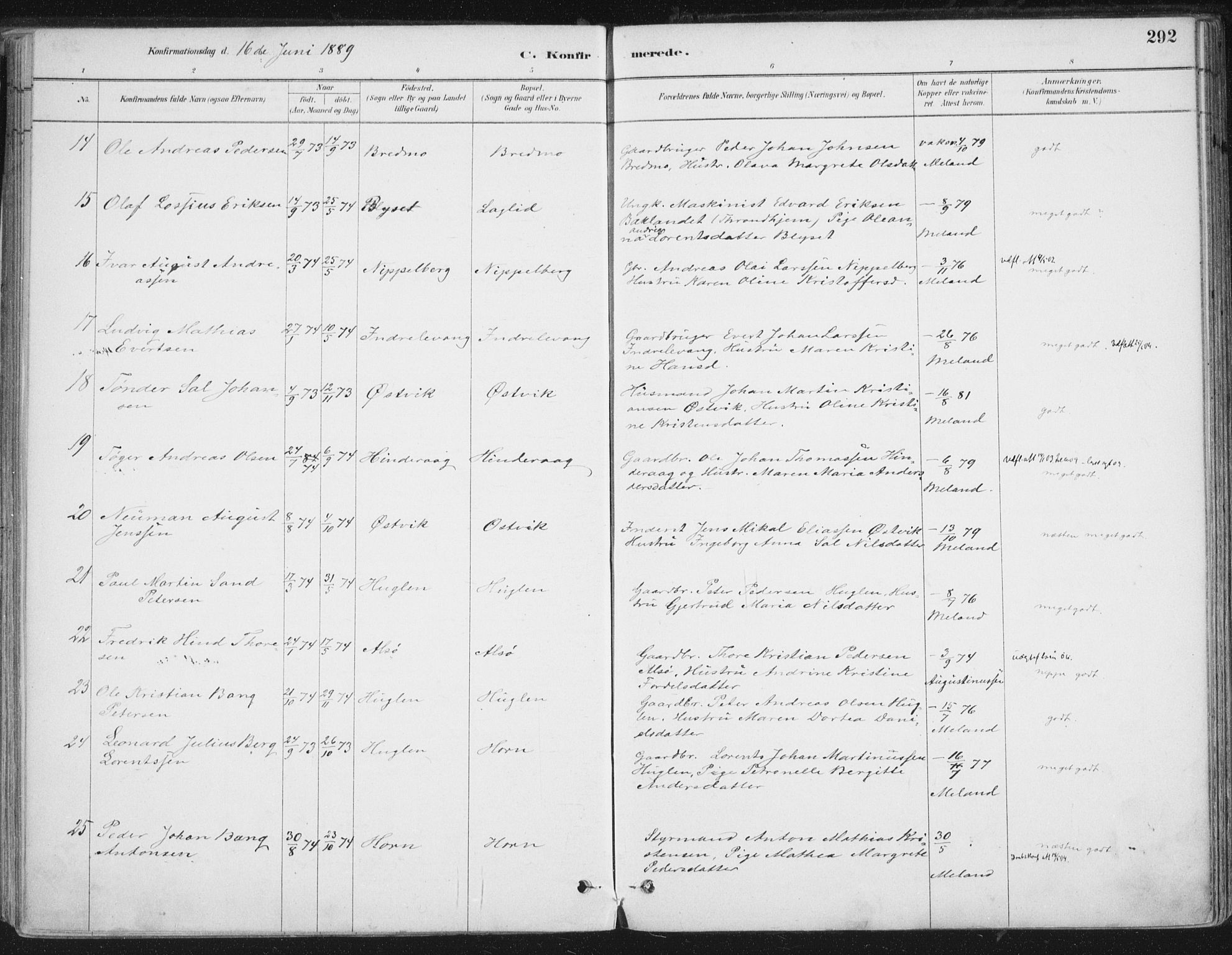 Ministerialprotokoller, klokkerbøker og fødselsregistre - Nordland, AV/SAT-A-1459/838/L0552: Parish register (official) no. 838A10, 1880-1910, p. 292