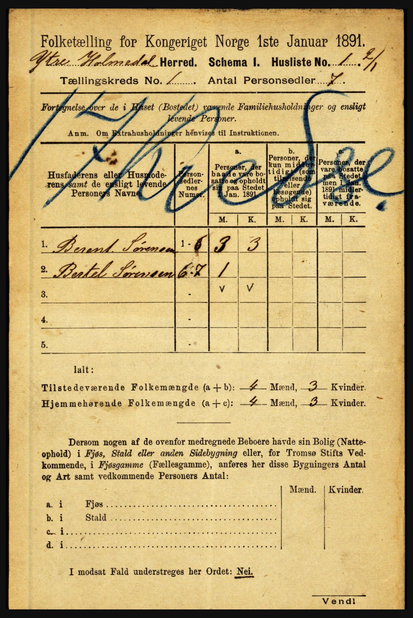 RA, 1891 census for 1429 Ytre Holmedal, 1891, p. 47