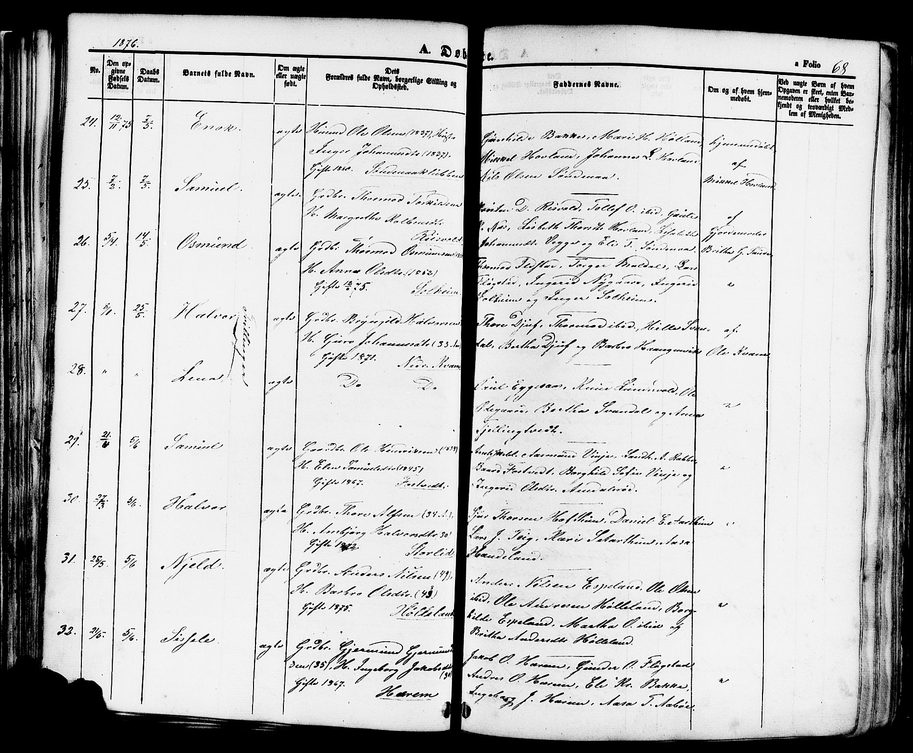 Sand sokneprestkontor, AV/SAST-A-101848/01/III/L0004: Parish register (official) no. A 4, 1859-1880, p. 68