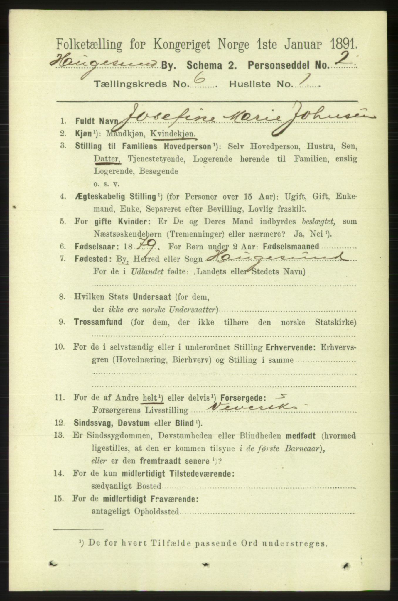 RA, 1891 census for 1106 Haugesund, 1891, p. 2553