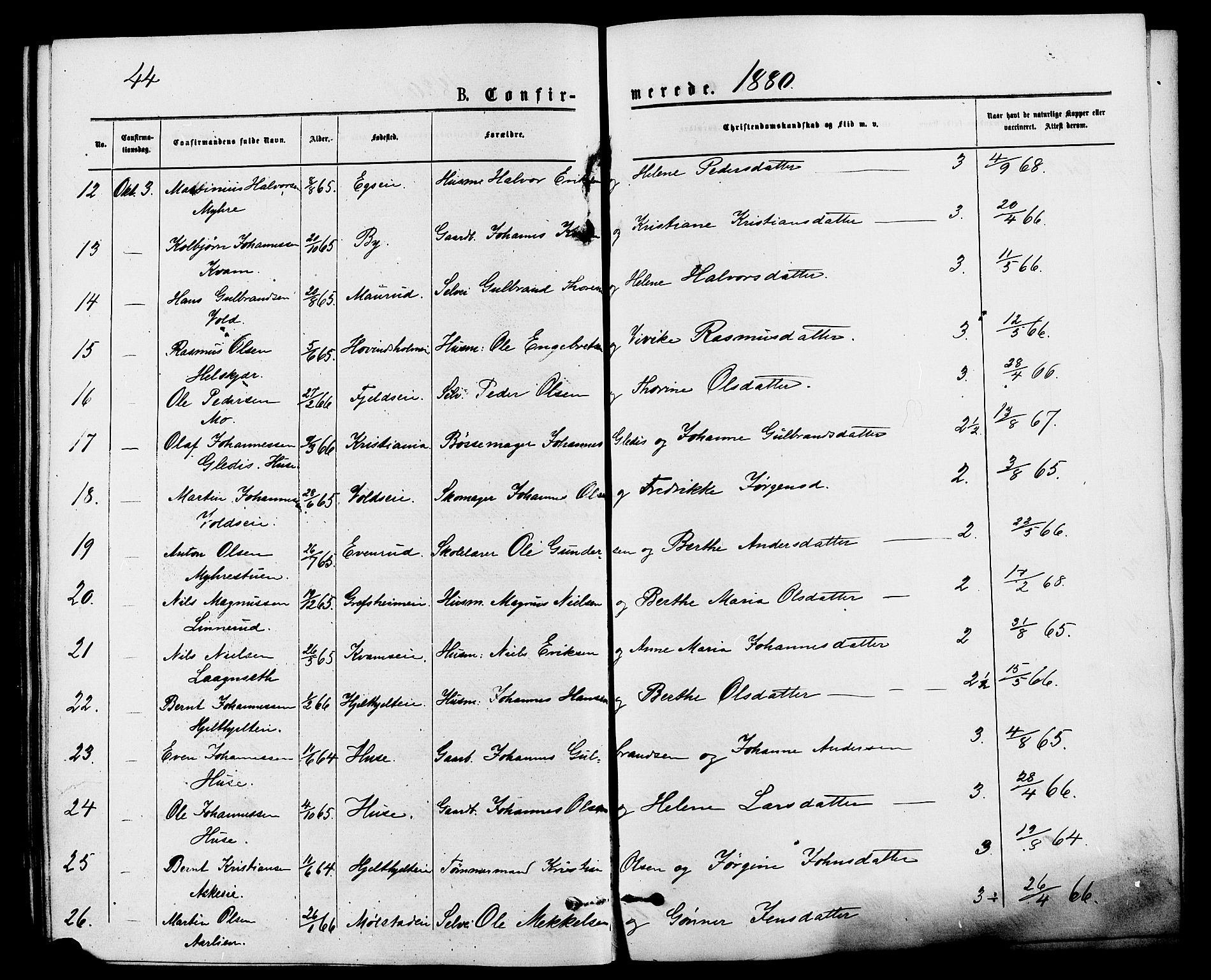 Nes prestekontor, Hedmark, AV/SAH-PREST-020/K/Ka/L0006: Parish register (official) no. 6, 1873-1886, p. 44