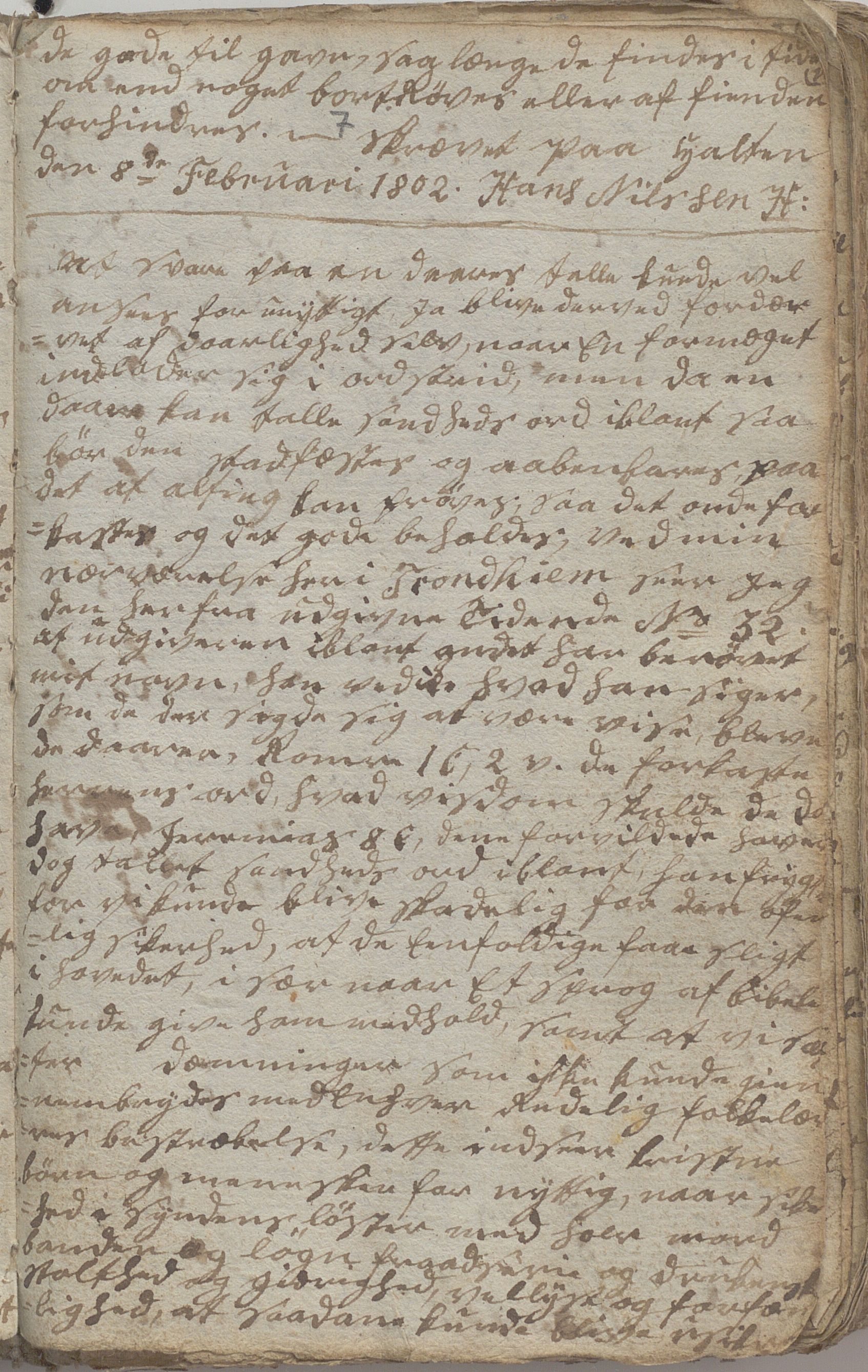 Heggtveitsamlingen, TMF/A-1007/H/L0046/0007: Brev, kopibøker, prekener, manus etc.  / "Fossem" - Kopibok. Sanger og brev, 1800-1802, p. 7