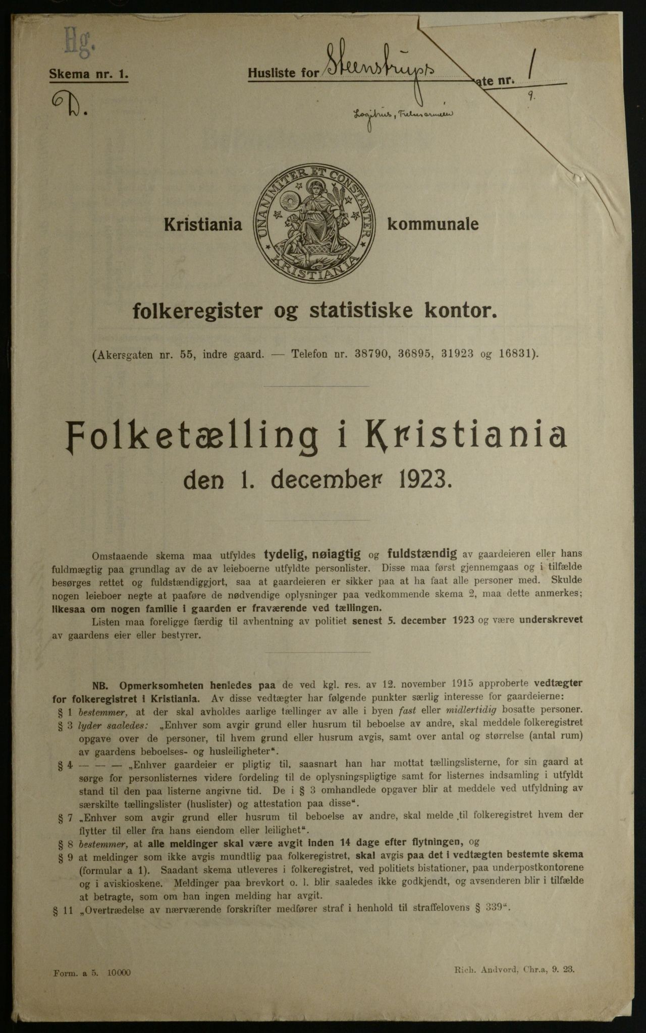 OBA, Municipal Census 1923 for Kristiania, 1923, p. 111411