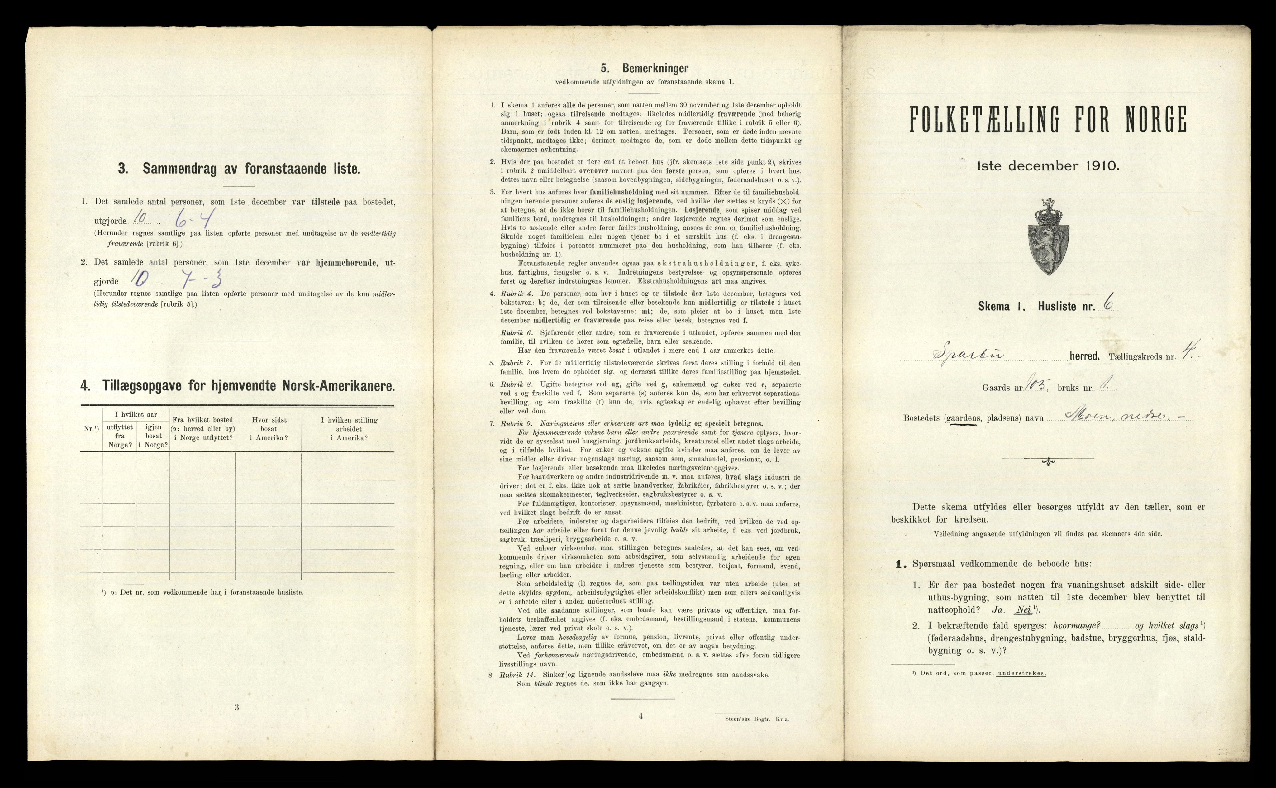 RA, 1910 census for Sparbu, 1910, p. 650