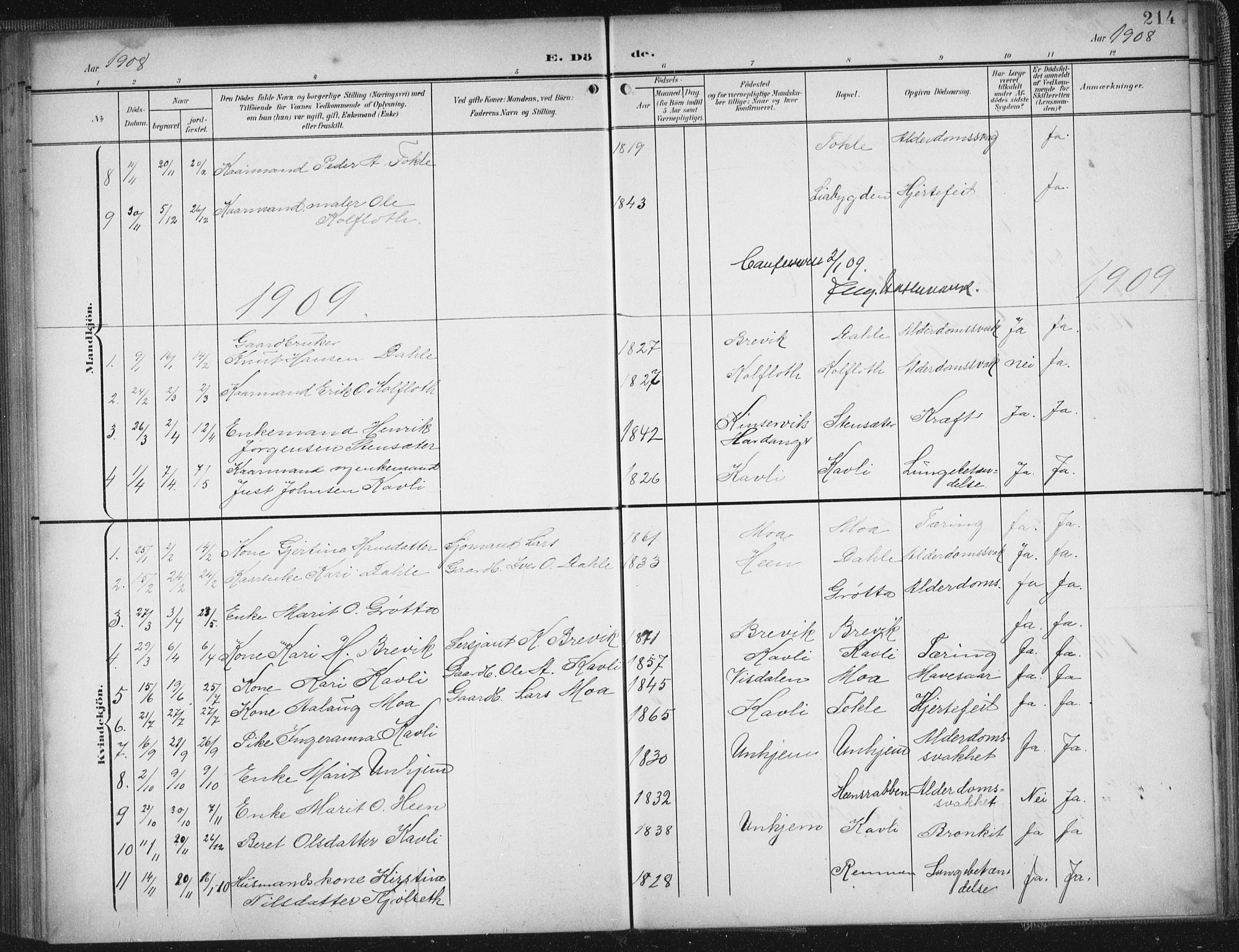Ministerialprotokoller, klokkerbøker og fødselsregistre - Møre og Romsdal, SAT/A-1454/545/L0589: Parish register (copy) no. 545C03, 1902-1937, p. 214