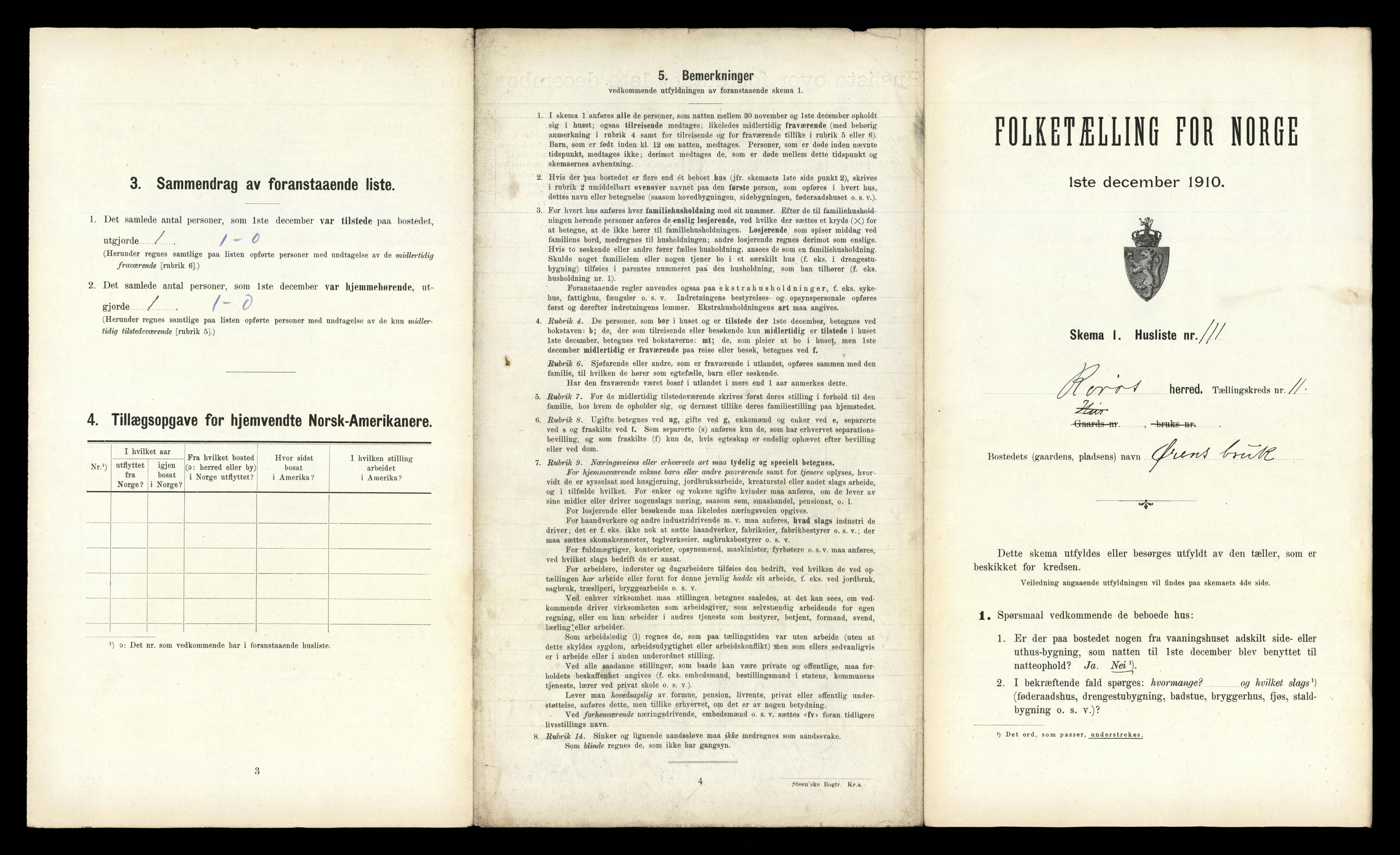 RA, 1910 census for Røros, 1910, p. 1617