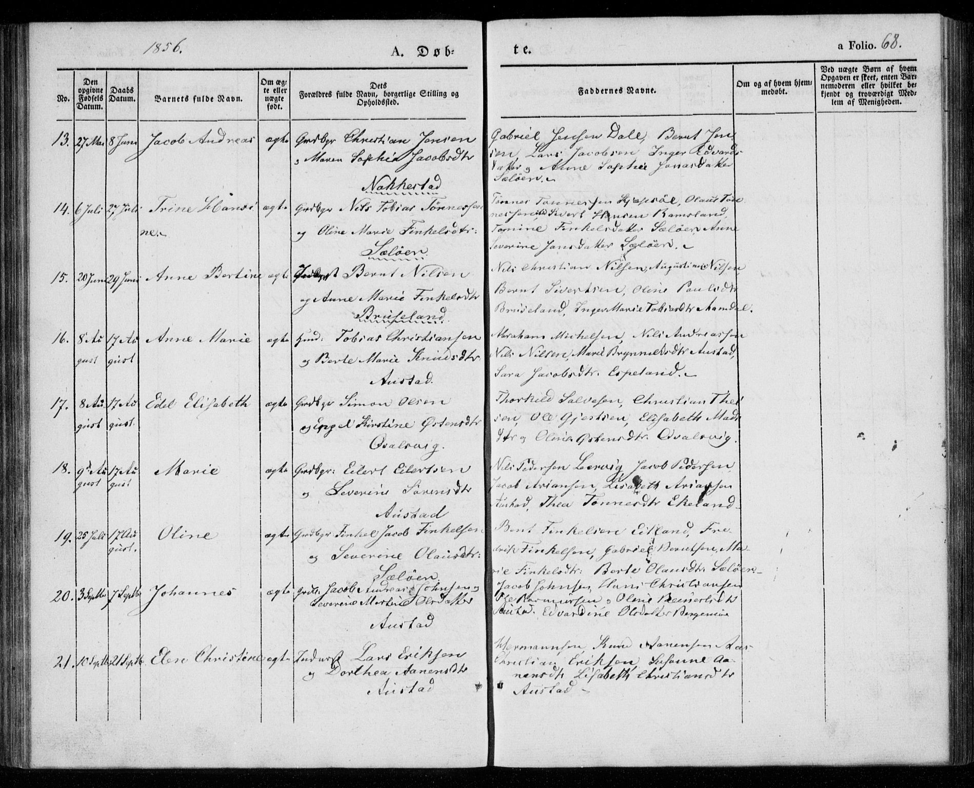 Lyngdal sokneprestkontor, SAK/1111-0029/F/Fa/Faa/L0001: Parish register (official) no. A 1, 1837-1857, p. 68