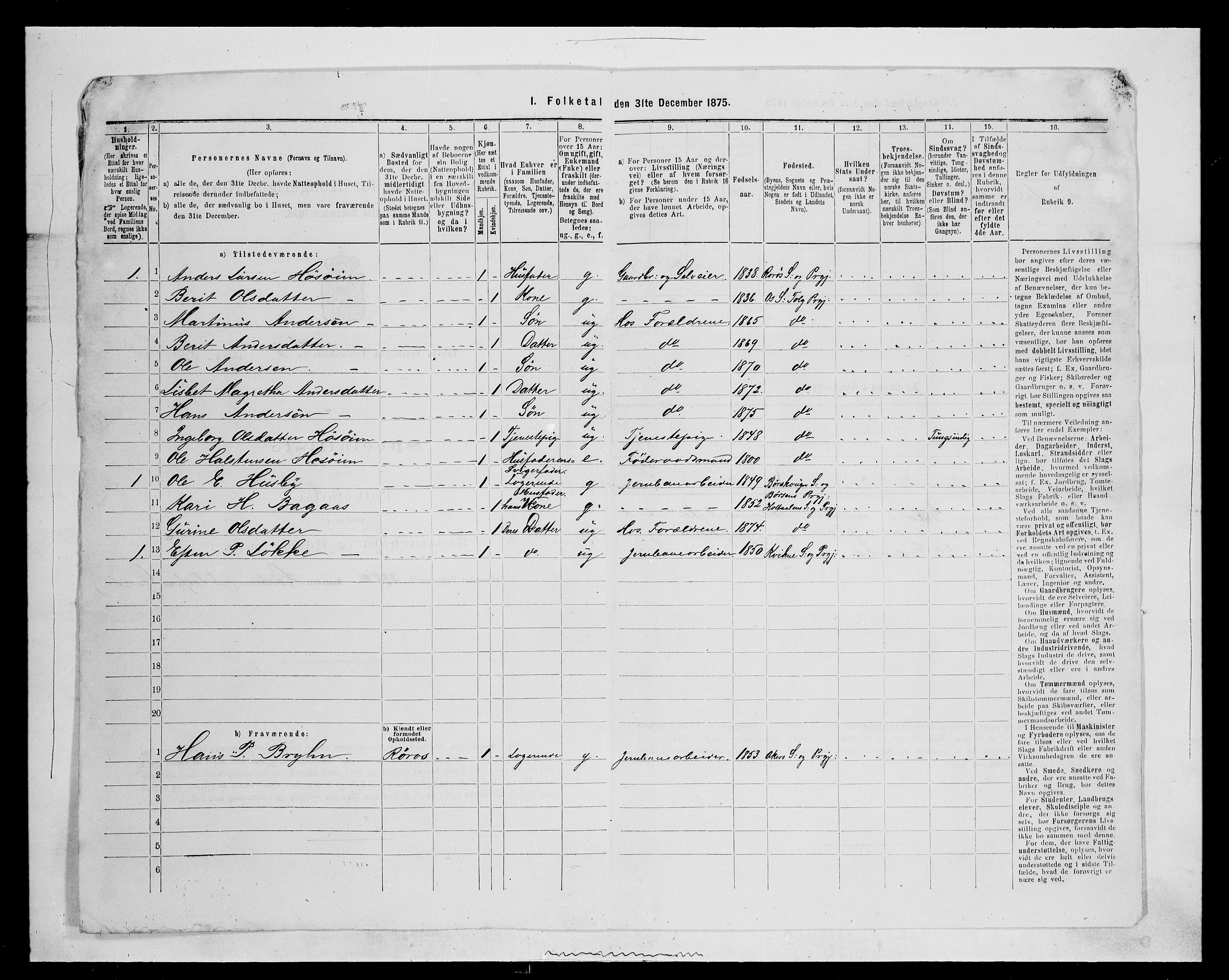 SAH, 1875 census for 0436P Tolga, 1875, p. 789