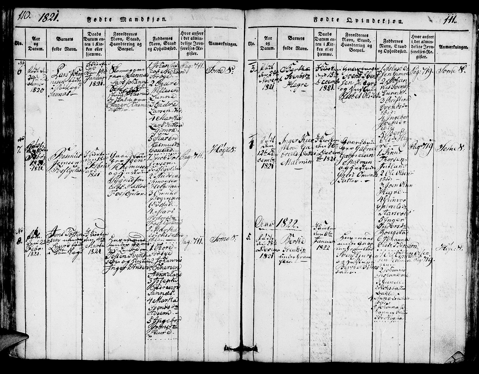 Høyland sokneprestkontor, AV/SAST-A-101799/001/30BA/L0006: Parish register (official) no. A 6, 1815-1825, p. 110-111