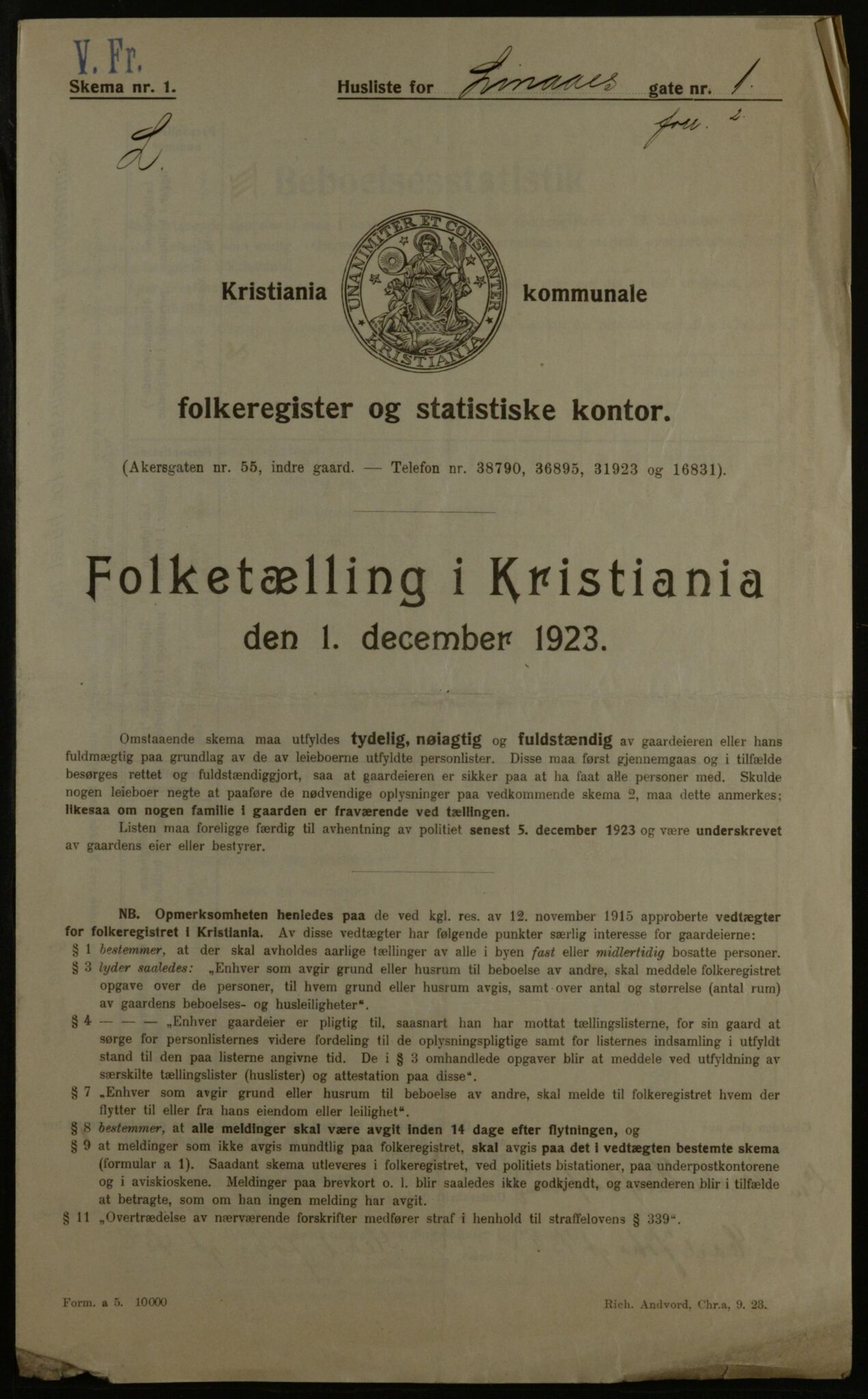 OBA, Municipal Census 1923 for Kristiania, 1923, p. 64274