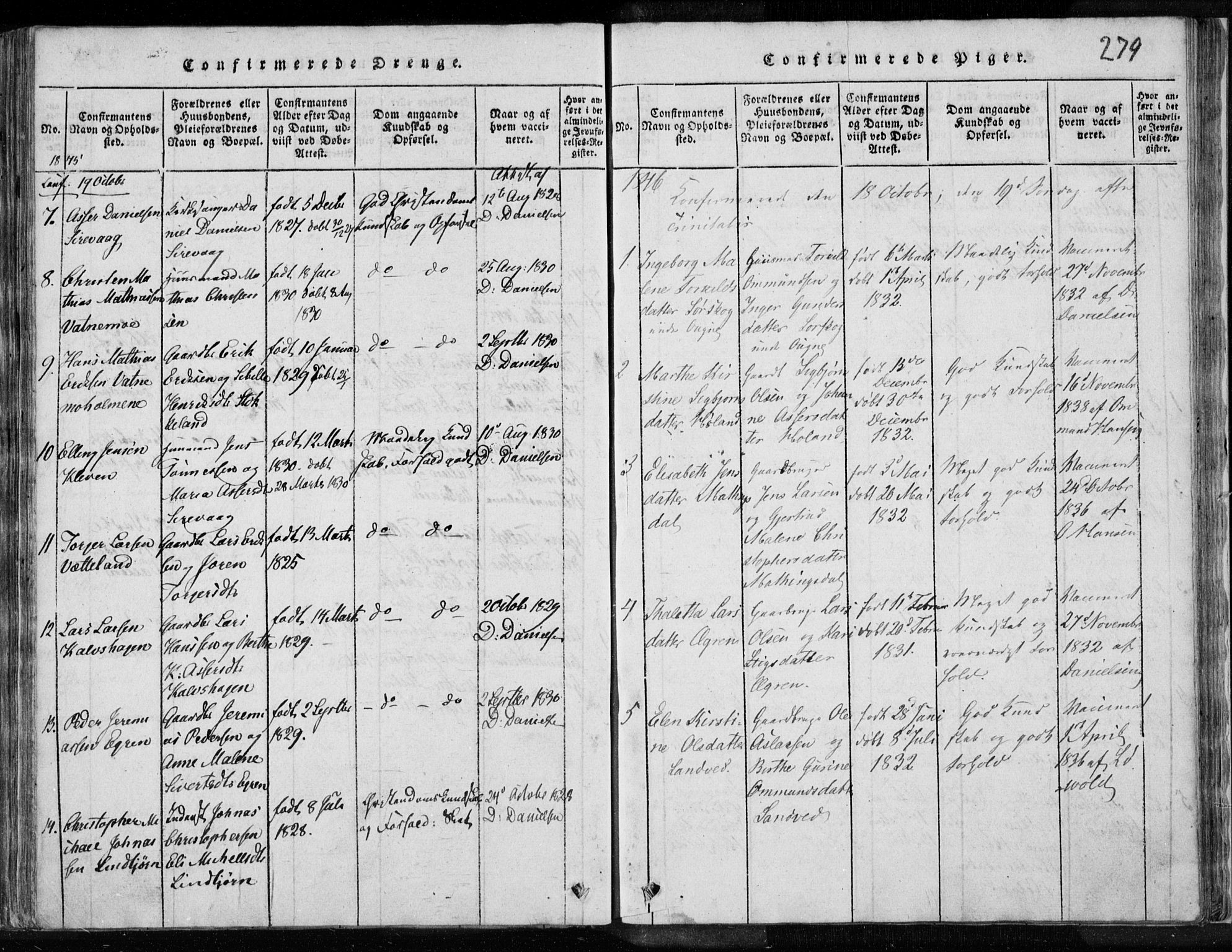 Eigersund sokneprestkontor, AV/SAST-A-101807/S08/L0008: Parish register (official) no. A 8, 1816-1847, p. 279