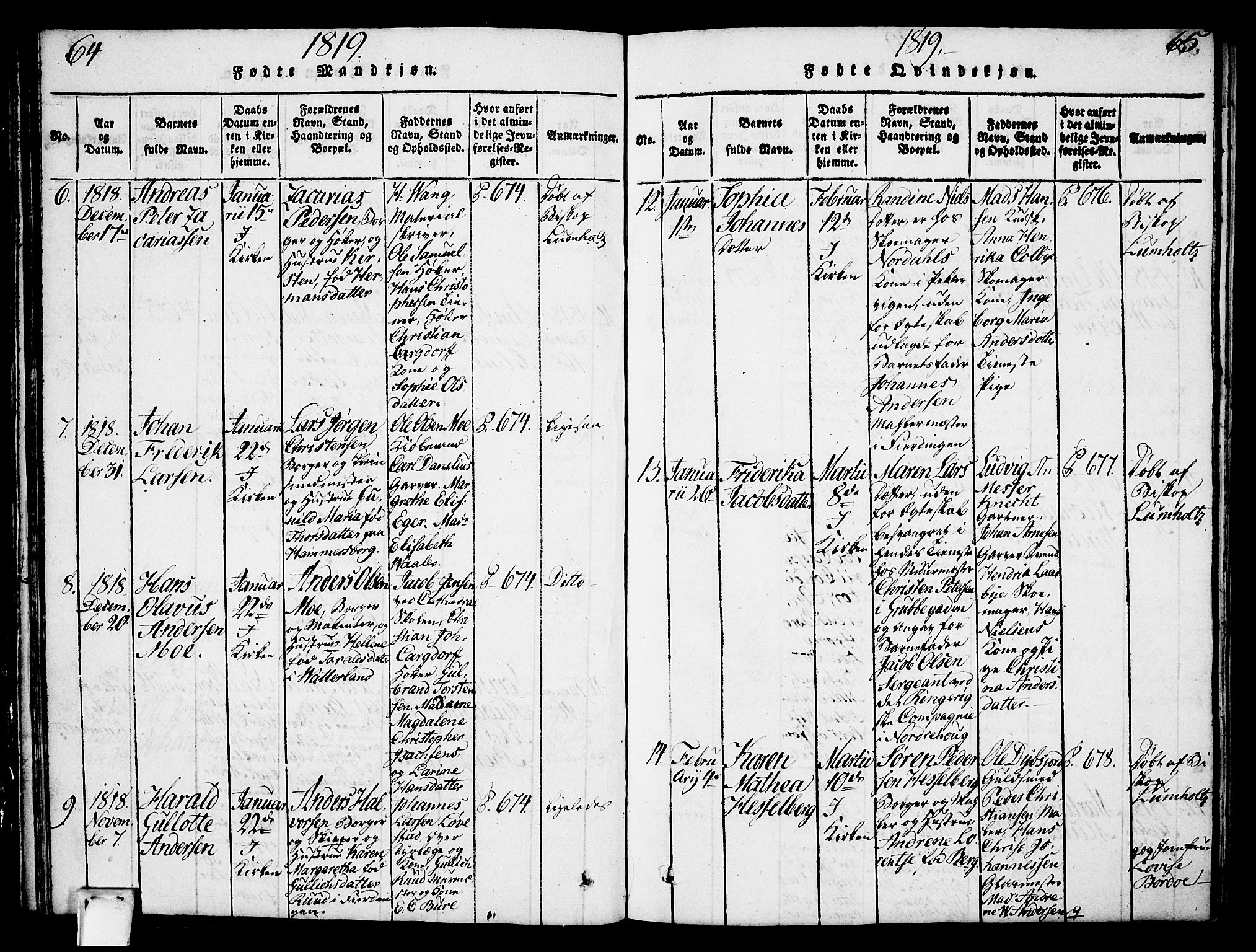 Oslo domkirke Kirkebøker, AV/SAO-A-10752/F/Fa/L0007: Parish register (official) no. 7, 1817-1824, p. 64-65