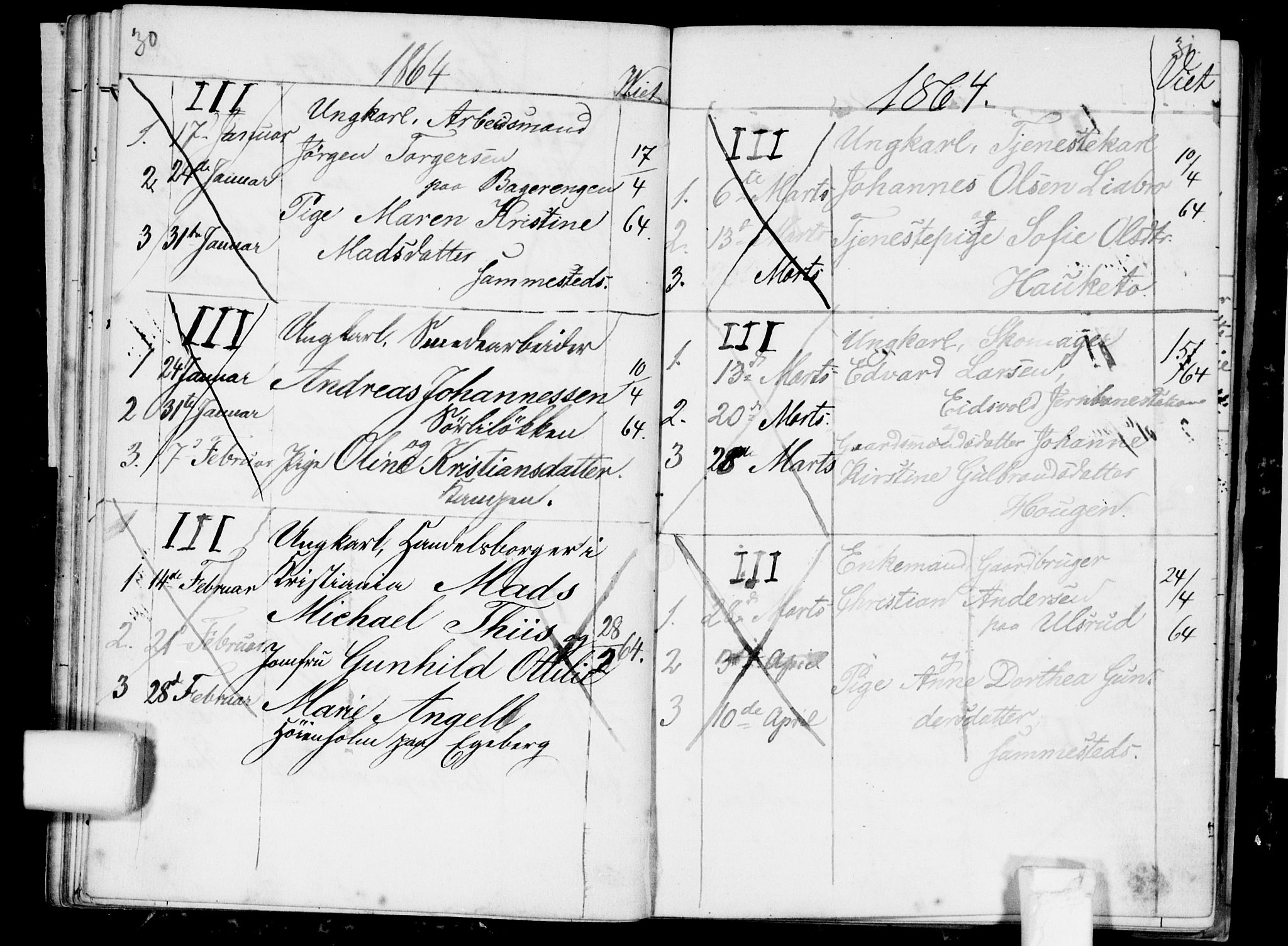 Østre Aker prestekontor Kirkebøker, SAO/A-10840/H/Ha/L0002: Banns register no. I 2, 1861-1872, p. 30-31