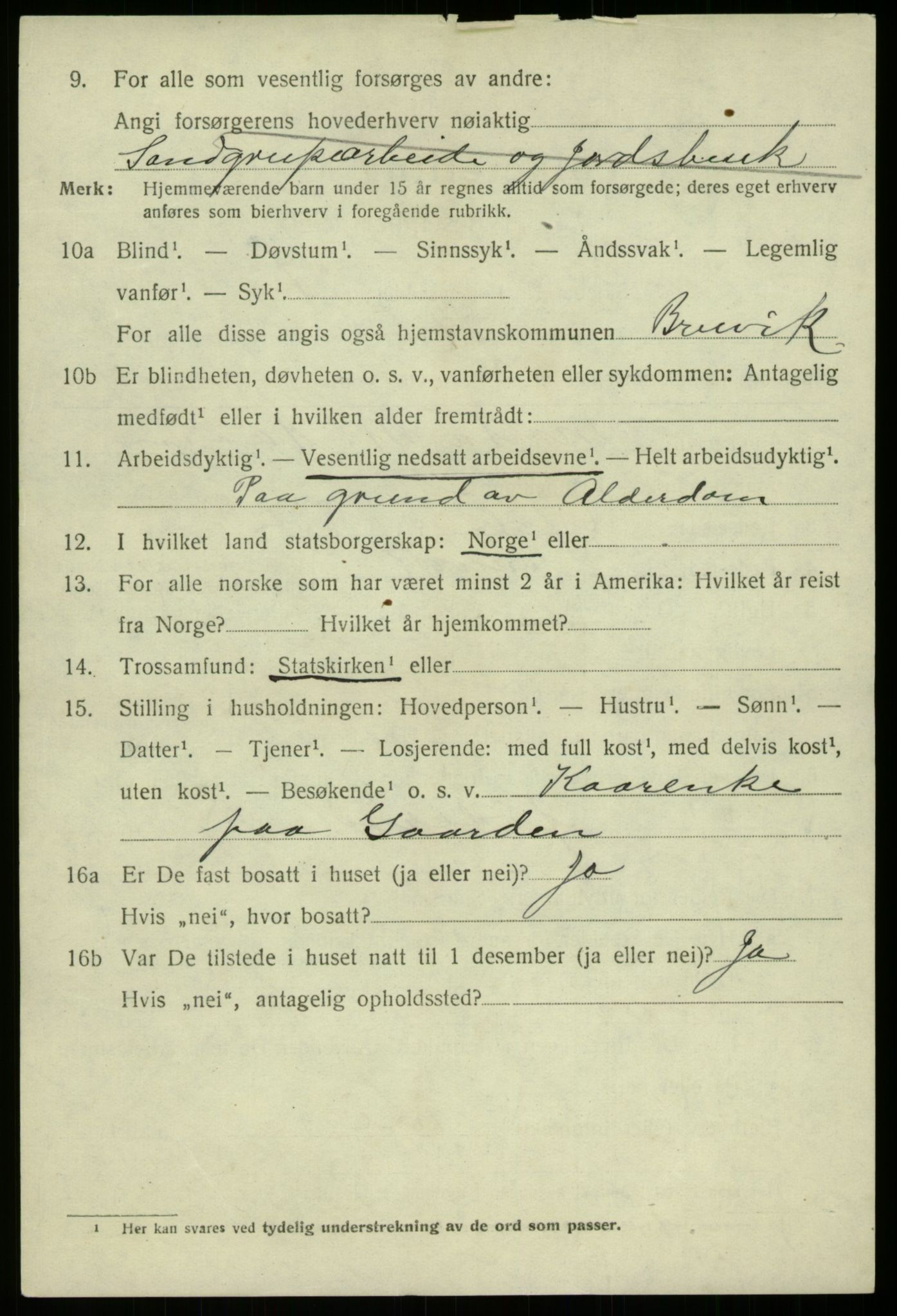 SAB, 1920 census for Bruvik, 1920, p. 9539