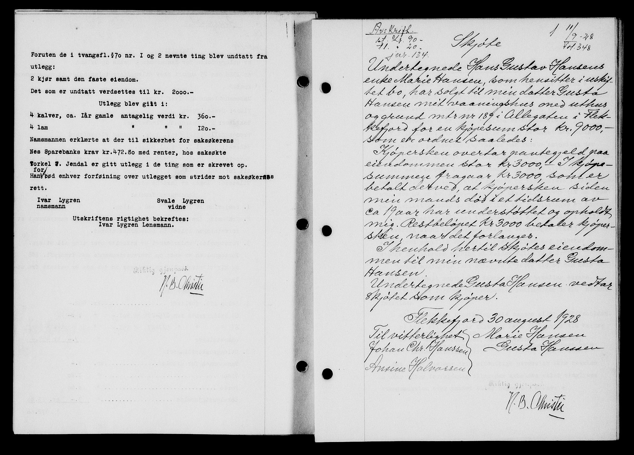 Flekkefjord sorenskriveri, AV/SAK-1221-0001/G/Gb/Gba/L0044: Mortgage book no. 42, 1928-1929, Deed date: 11.09.1928